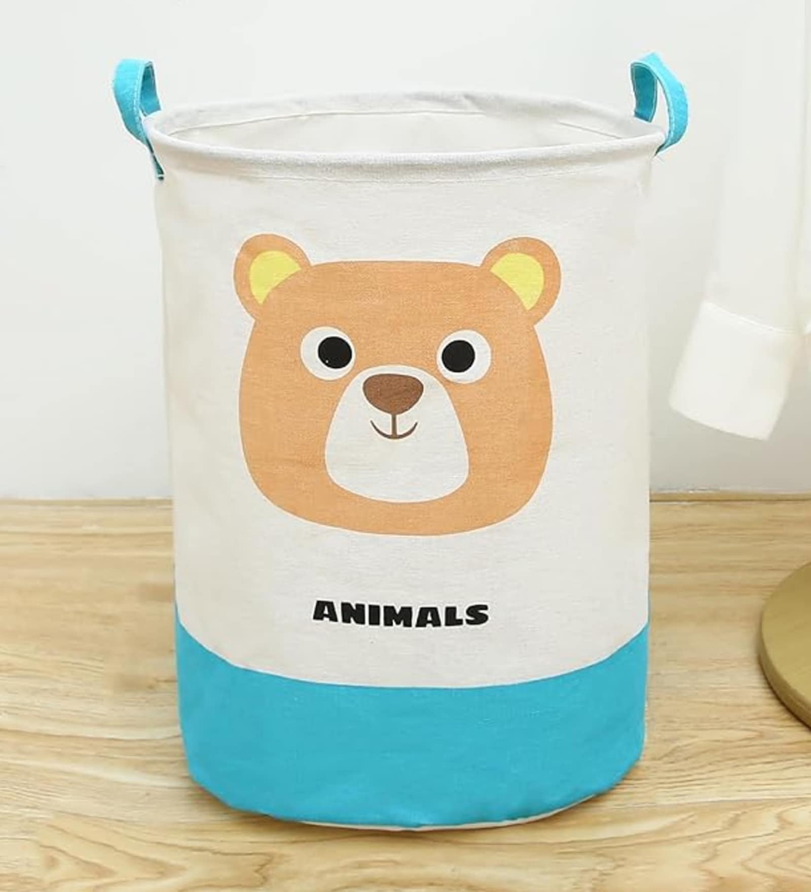 Cotton Animal Printed 11 Ltrs Laundry Basket Cum Kids Storage Organizer