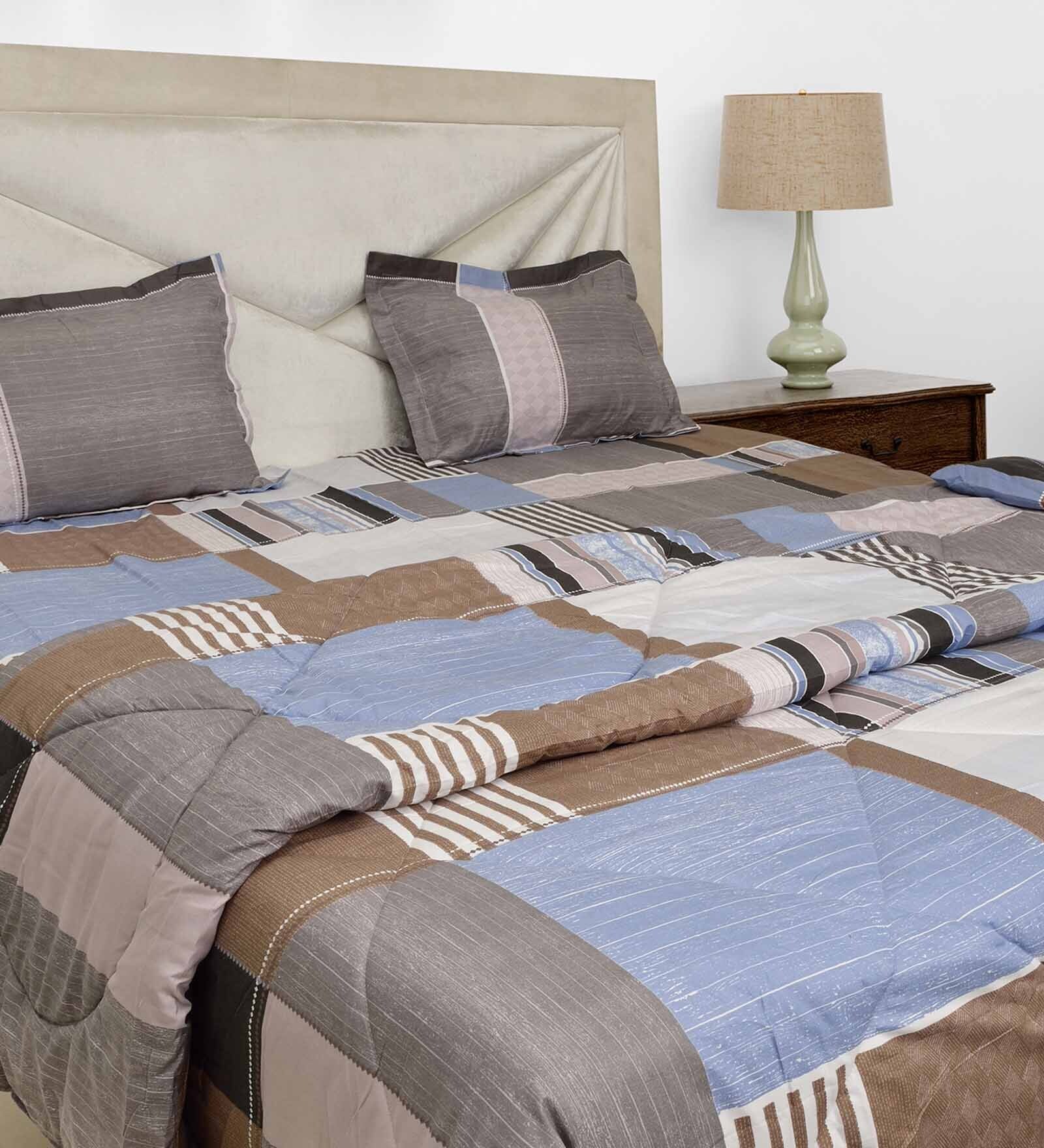 Buy Multicolour Cotton 200 GSM Double Bed Reversible Comforter By Black