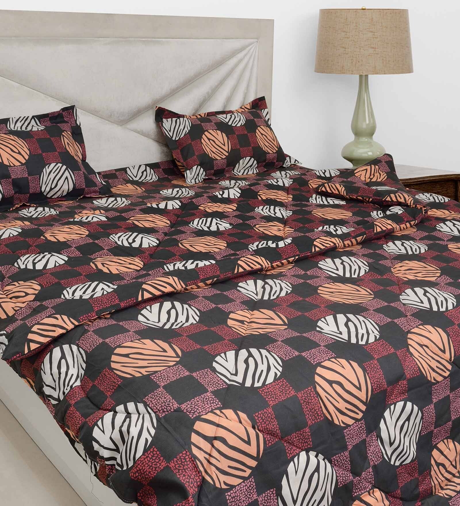 Buy Multicolour Cotton 200 GSM Double Bed Reversible Comforter By Black