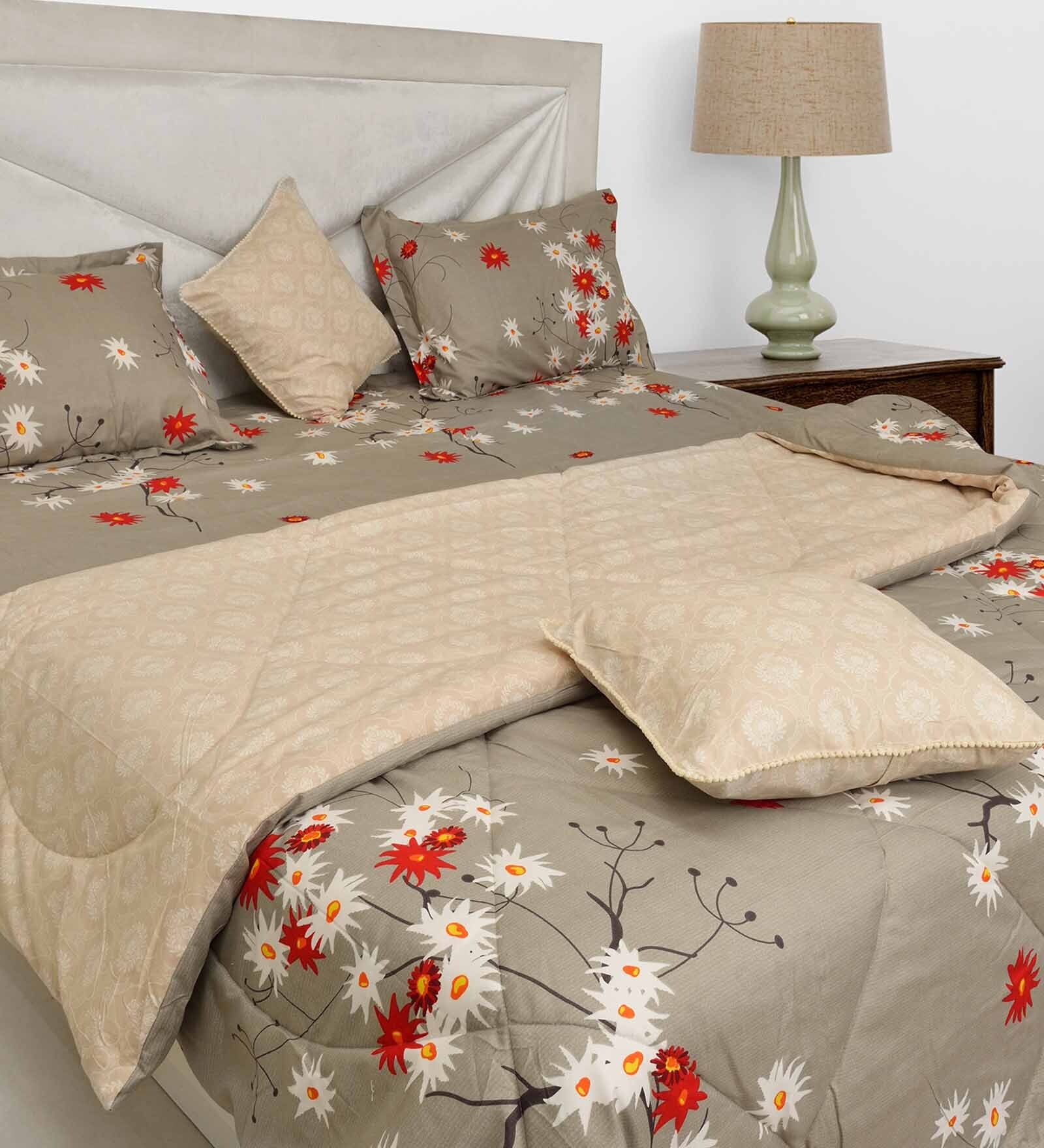 Buy Multicolour Cotton 200 GSM Double Bed Reversible Comforter By Black