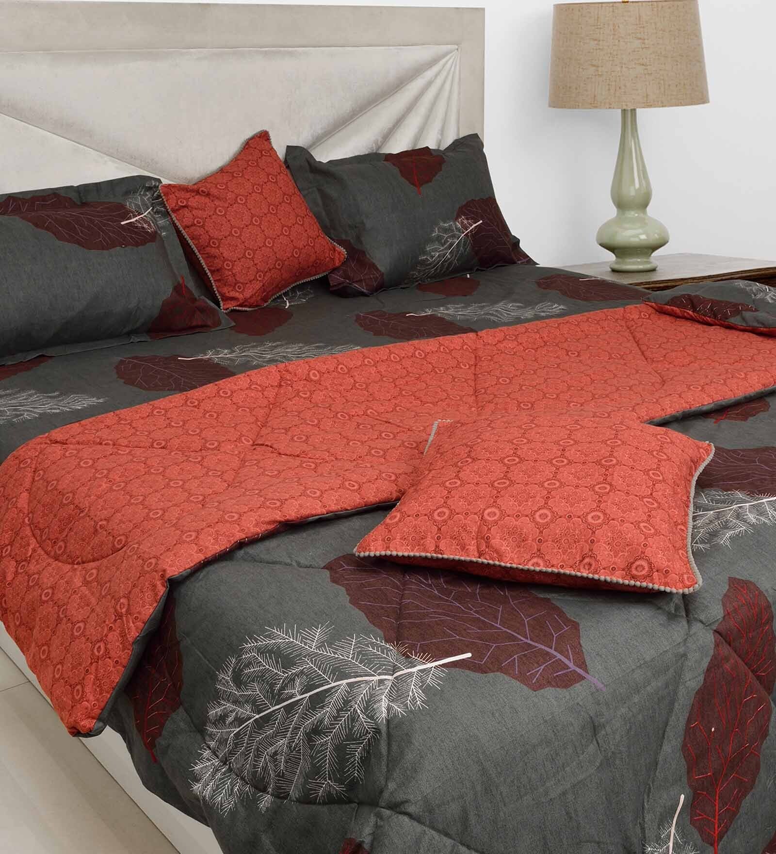 Buy Multicolour Cotton 200 GSM Double Bed Reversible Comforter By Black