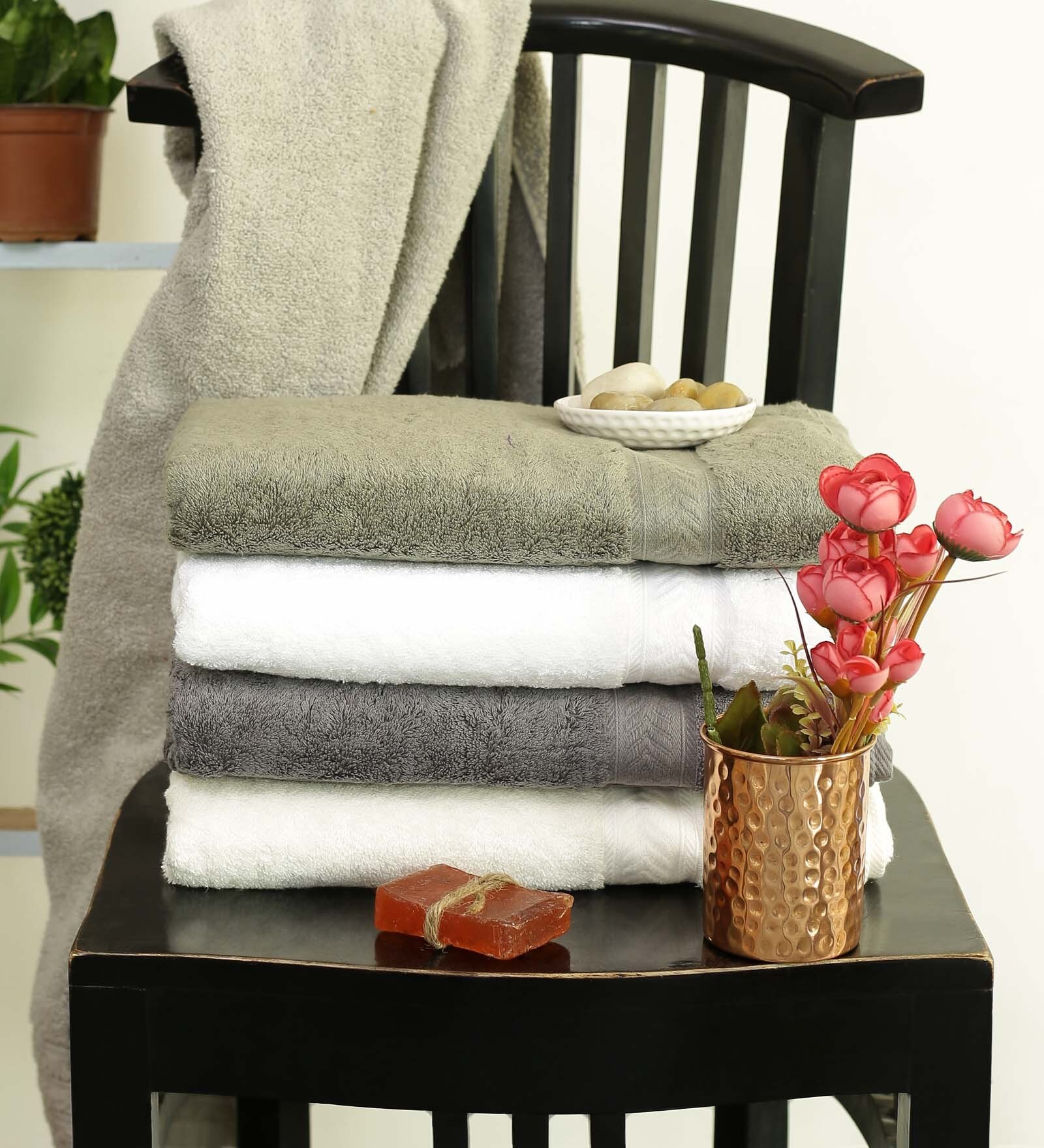 Multicolor Solid 700 GSM Cotton Bath Towels (Set of 4)