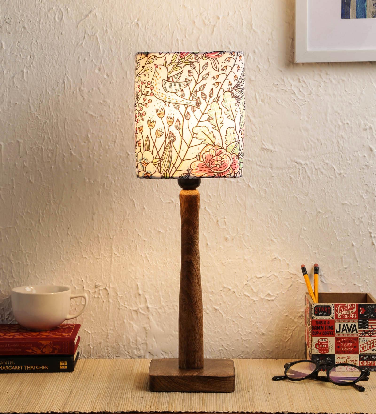 Brown Fabric Shade Table Lamp with Brown Base