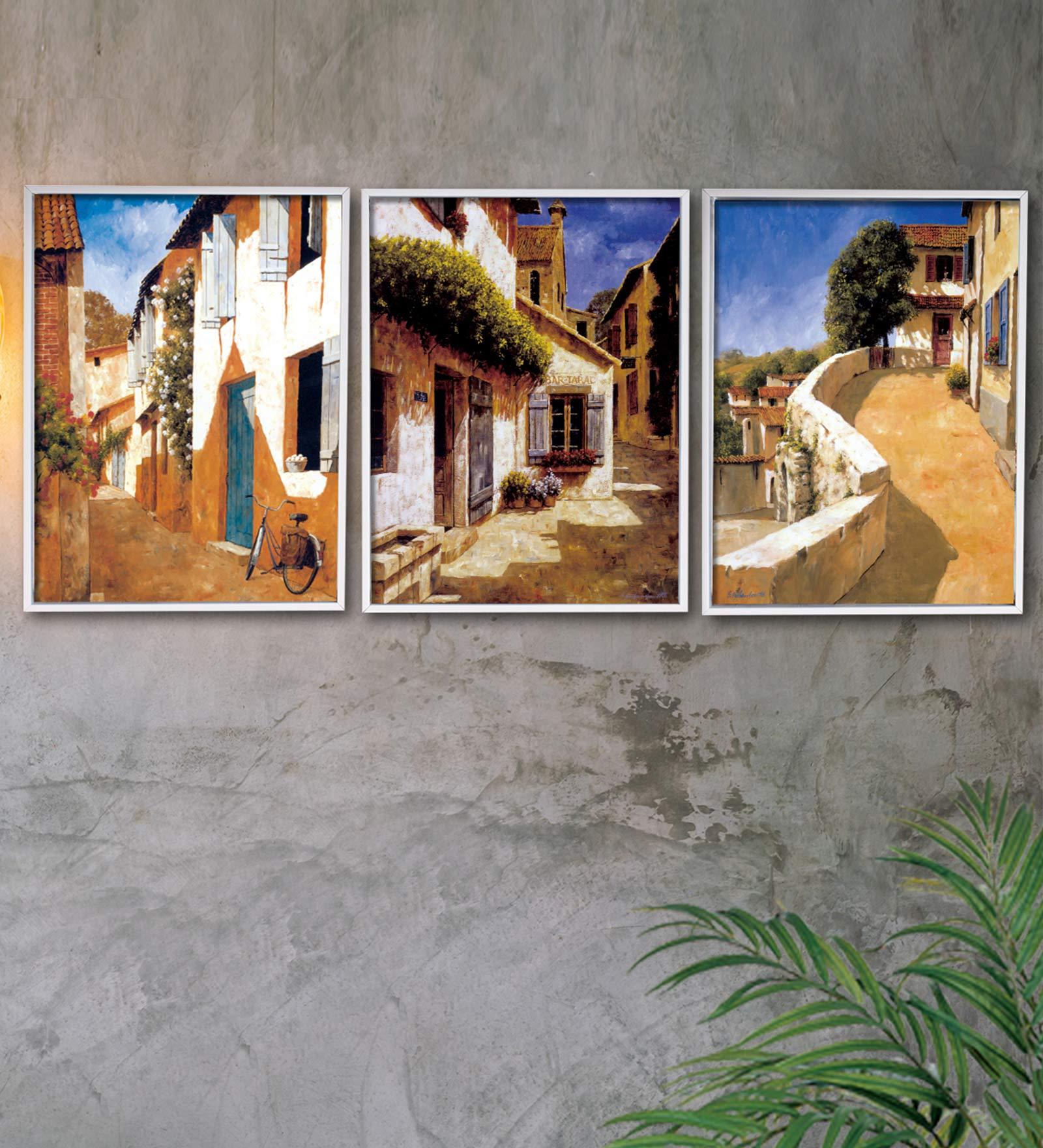 Commercial Multicolour Cotton Canvas Framed Art Panels Set of 3