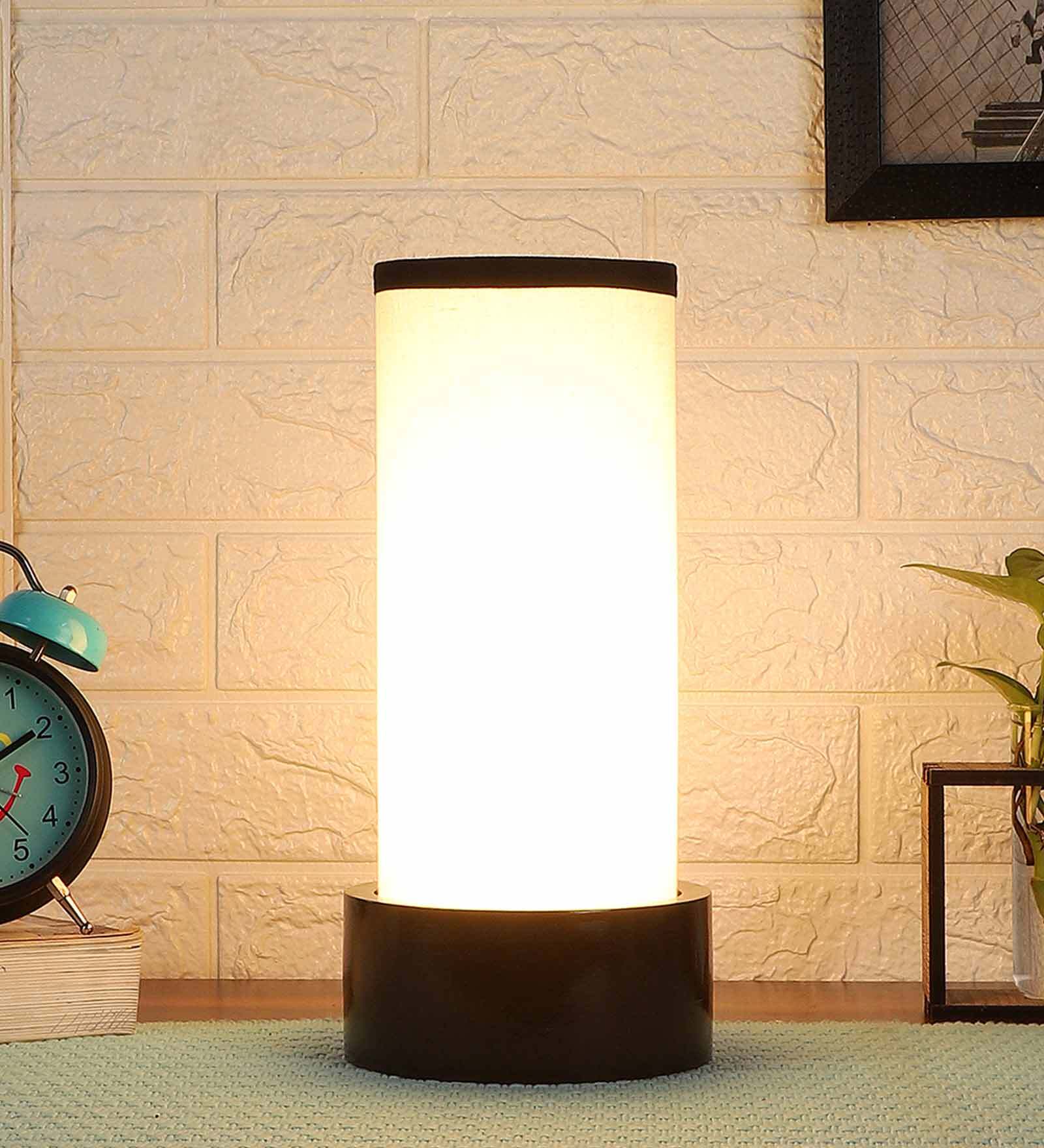 Multicolour Cotton Fabric Shade Table Lamp With Wood Base