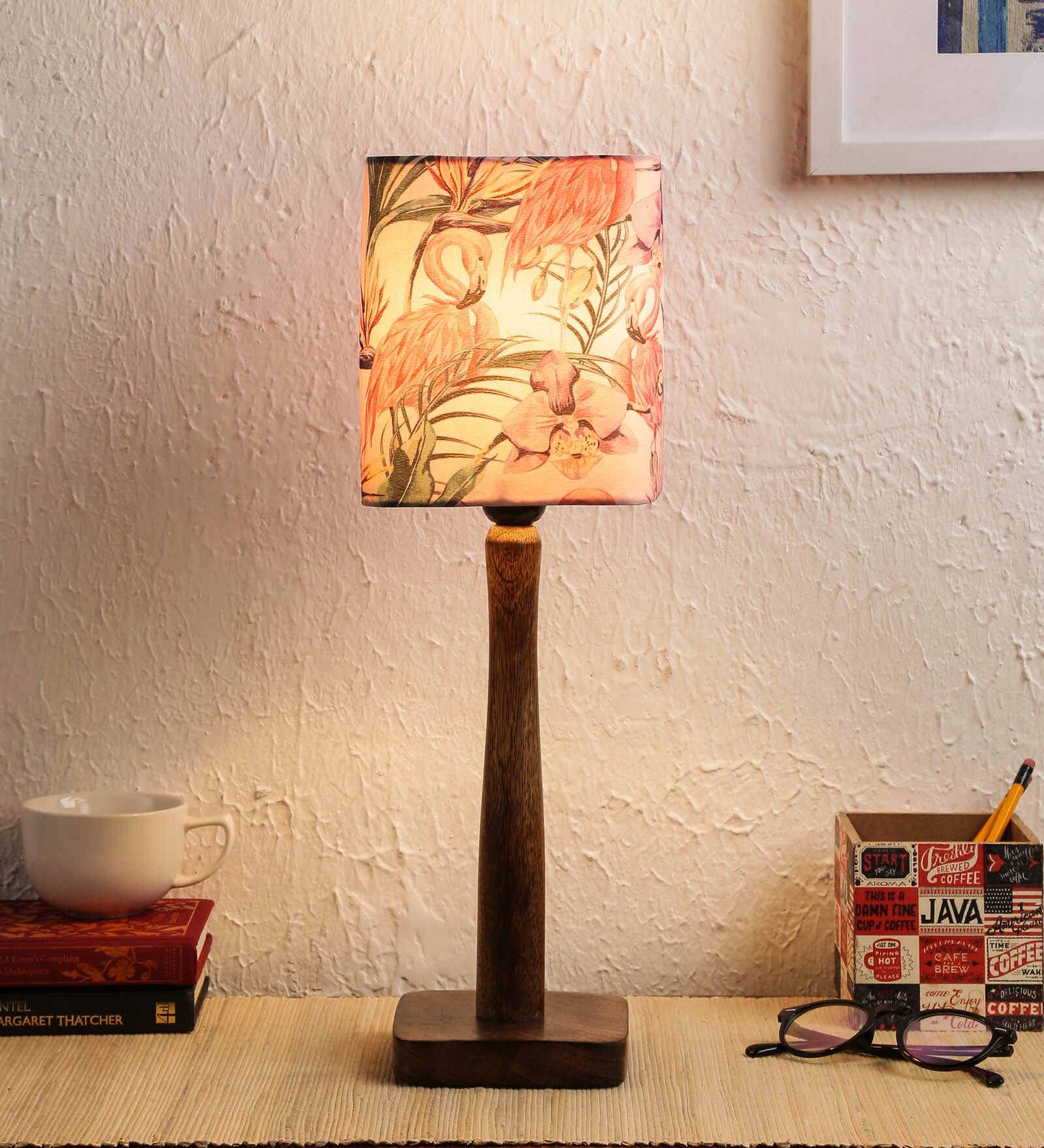 Brown Metal Shade Table Lamp With Wood Base