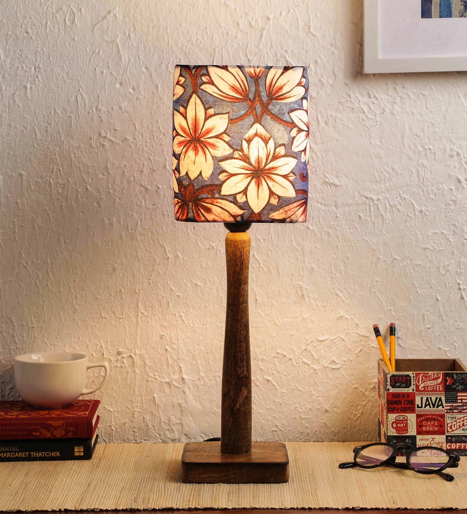 Brown Fabric Shade Table Lamp with Brown Base
