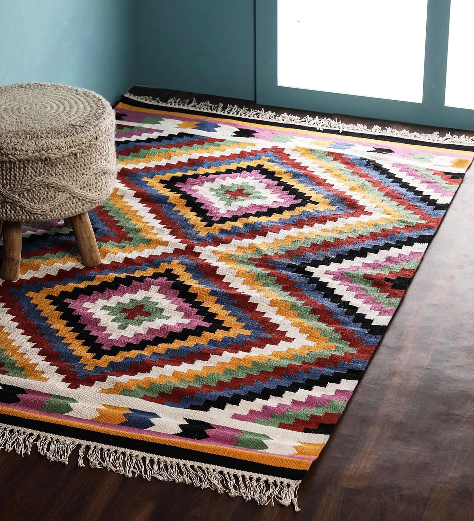 Multicolor Cotton Hand Woven 4 X 6 Feet Dhurrie