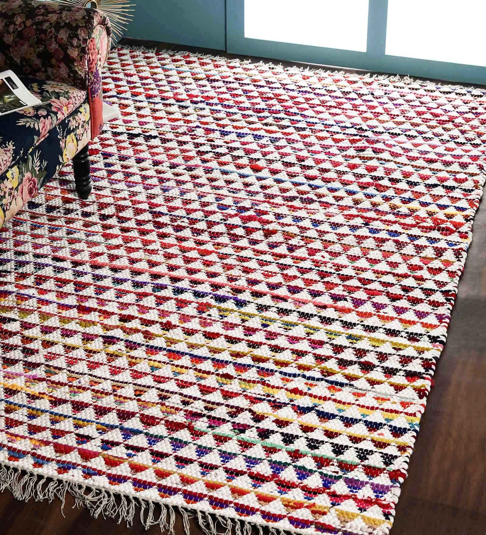 Multicolor Cotton Hand Woven 5 X 8 Feet Dhurrie