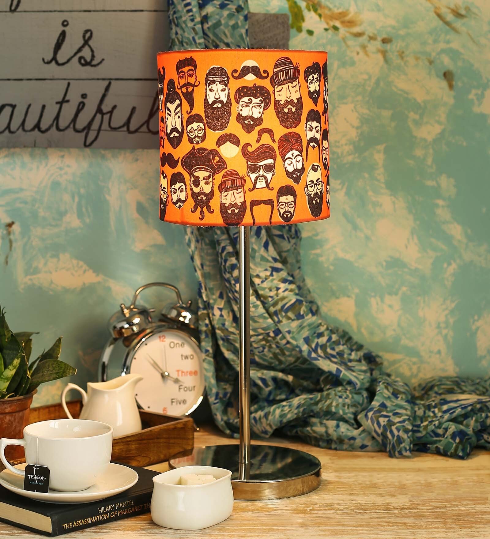 Orange Metal Shade Table Lamp with Metal Base