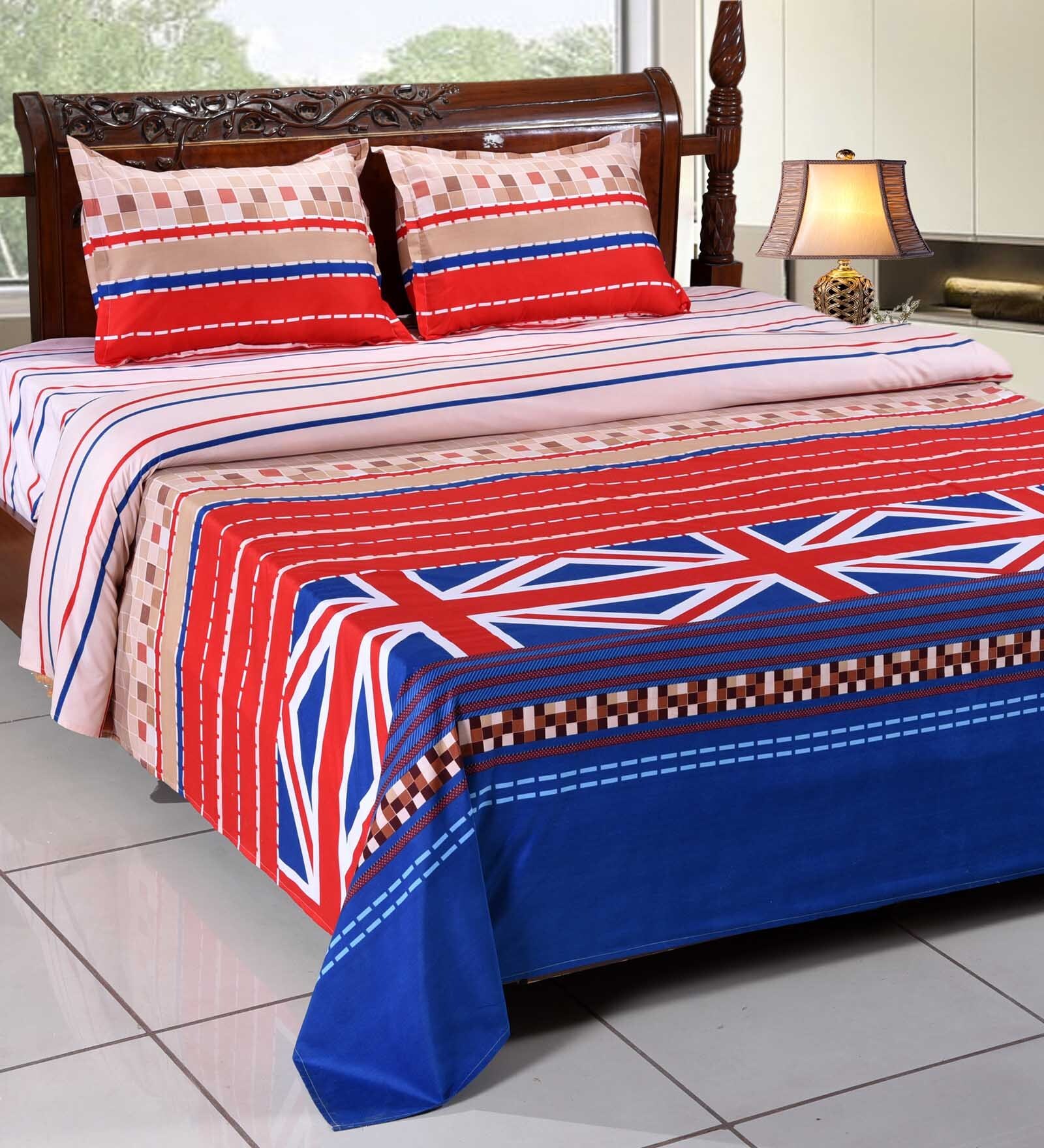 Buy Multicolour Cotton Queen Size Bedsheet Set of 3 by Azaani Online