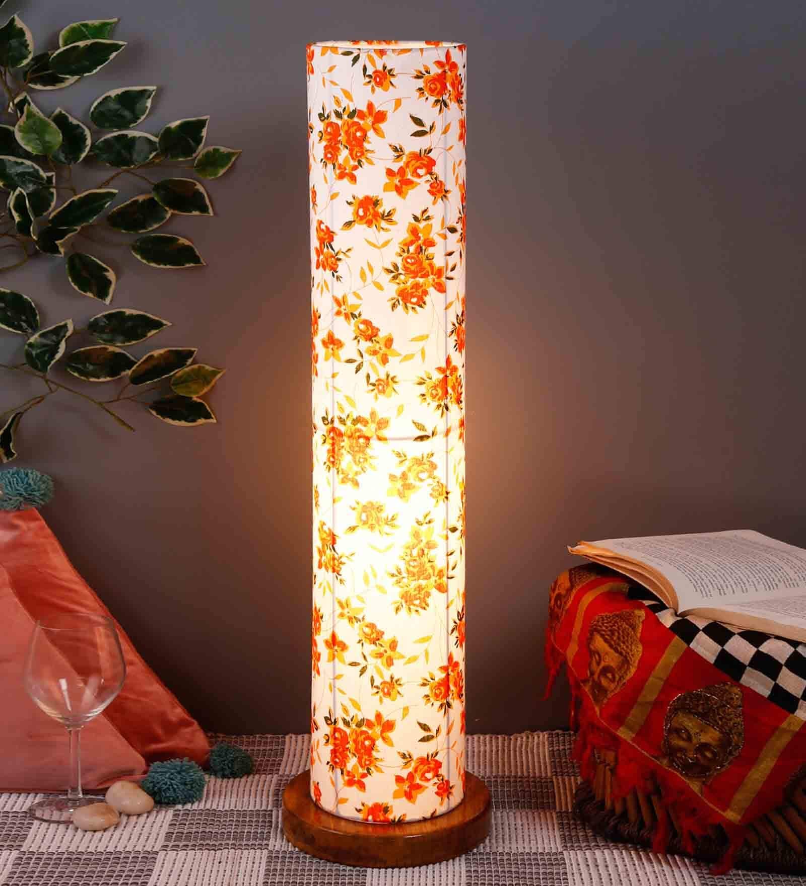 Mylo Multicolour Cotton Shade Column Floor Lamp With Wood Base