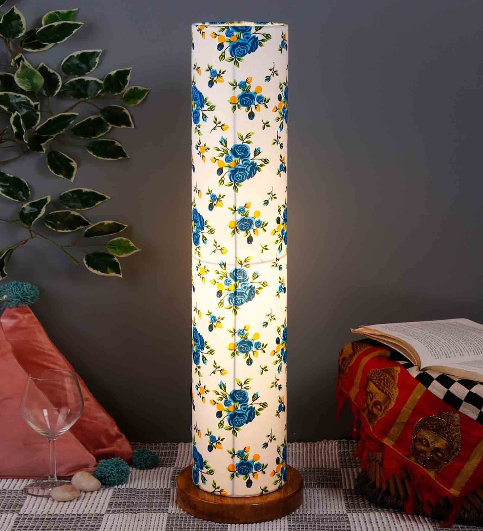 Danica Multicolour Cotton Shade Column Floor Lamp With Wood Base