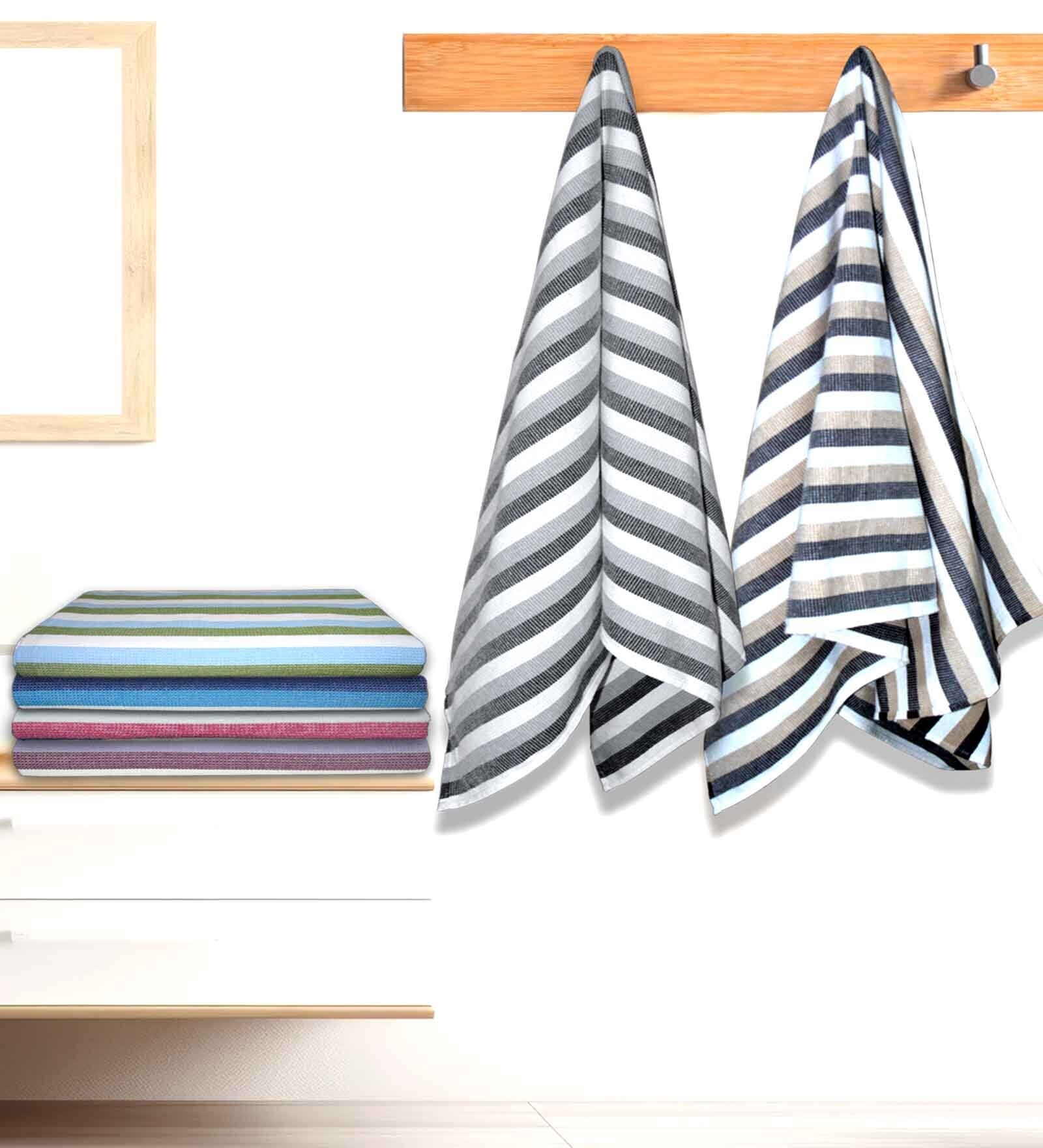 Multicolour Cotton Striped 220 GSM Bath Towels 6 Pc