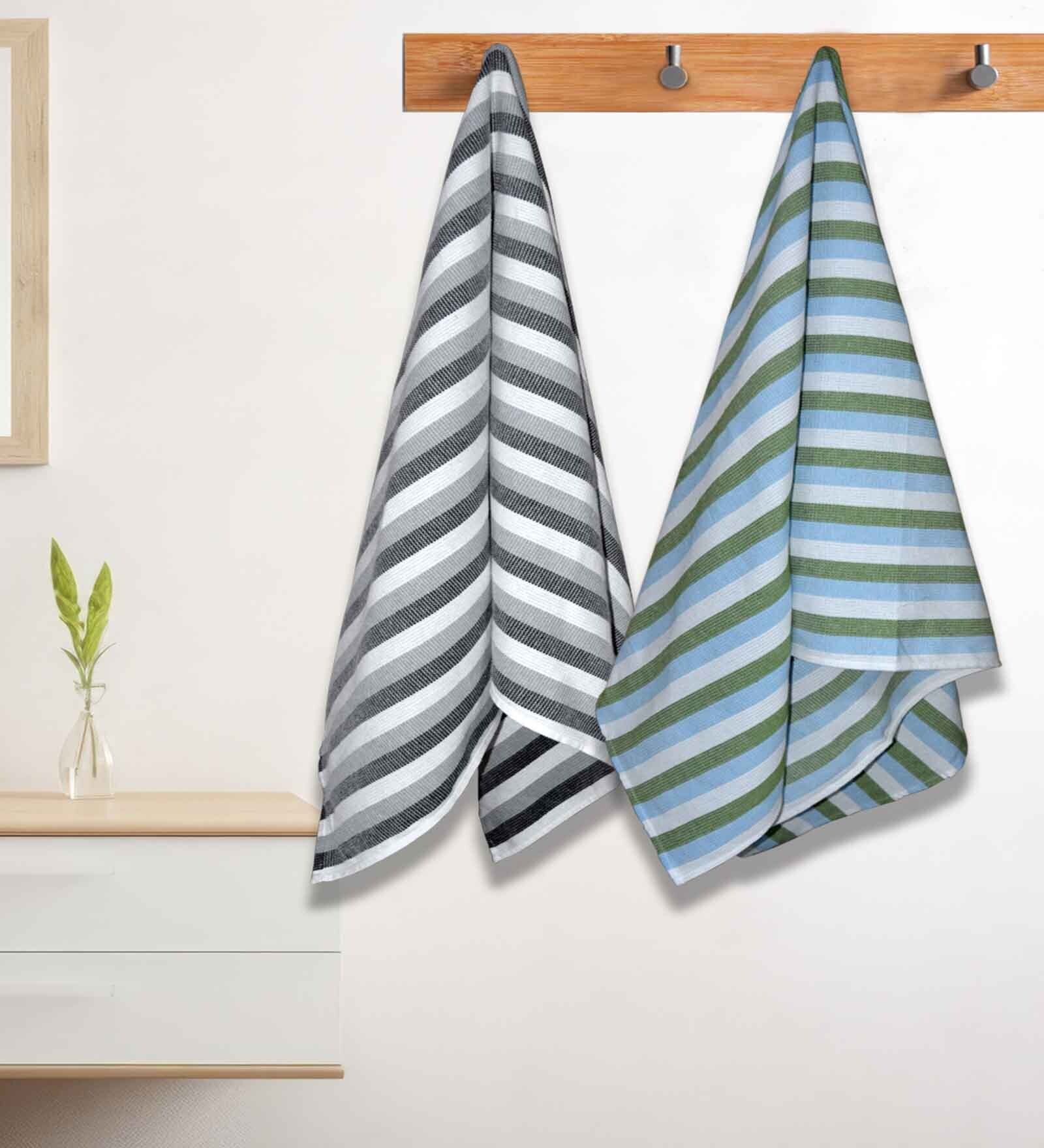 Multicolour Cotton Striped 220 GSM Bath Towels 2 Pc