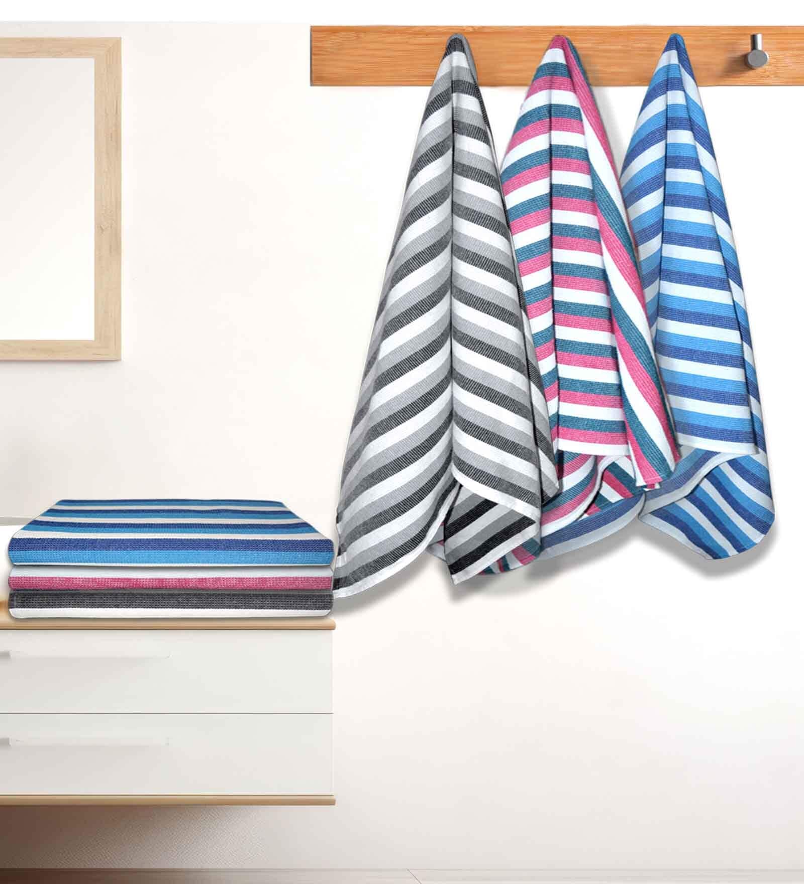 Multicolour Cotton Striped 220 GSM Bath Towels 6 Pc