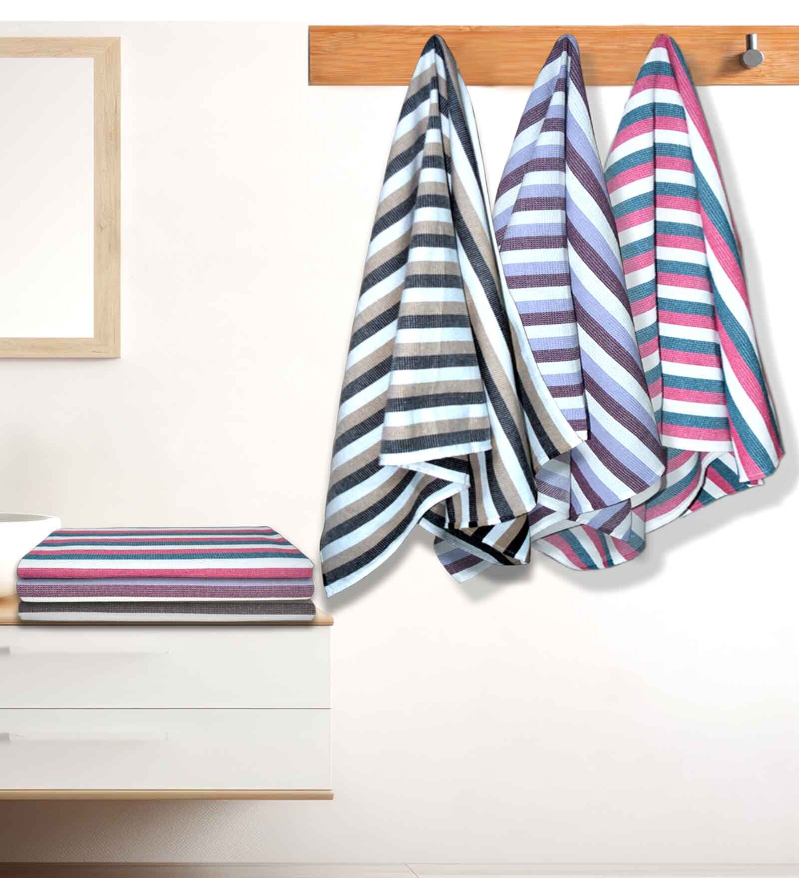 Multicolour Cotton Striped 220 GSM Bath Towels 6 Pc