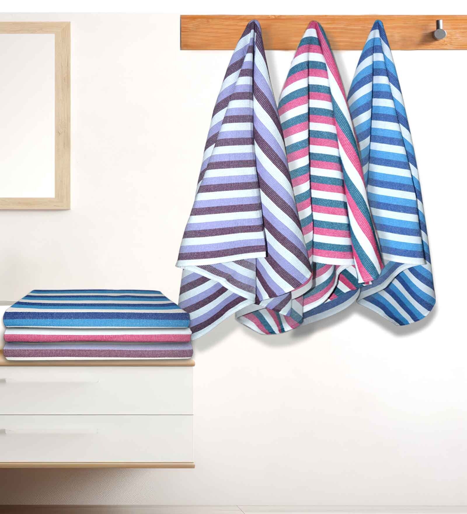 Multicolour Cotton Striped 220 GSM Bath Towels 6 Pc
