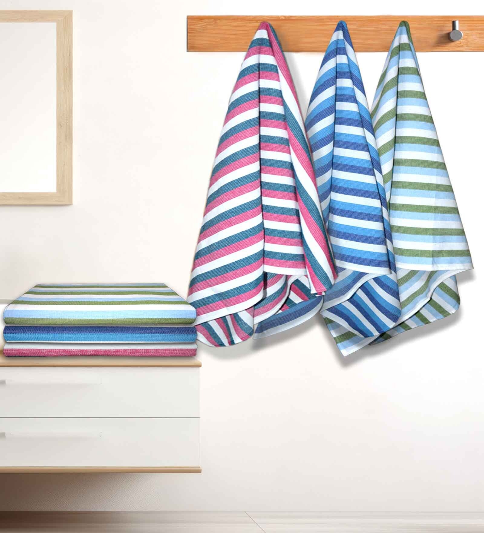 Multicolour Cotton Striped 220 GSM Bath Towels 6 Pc
