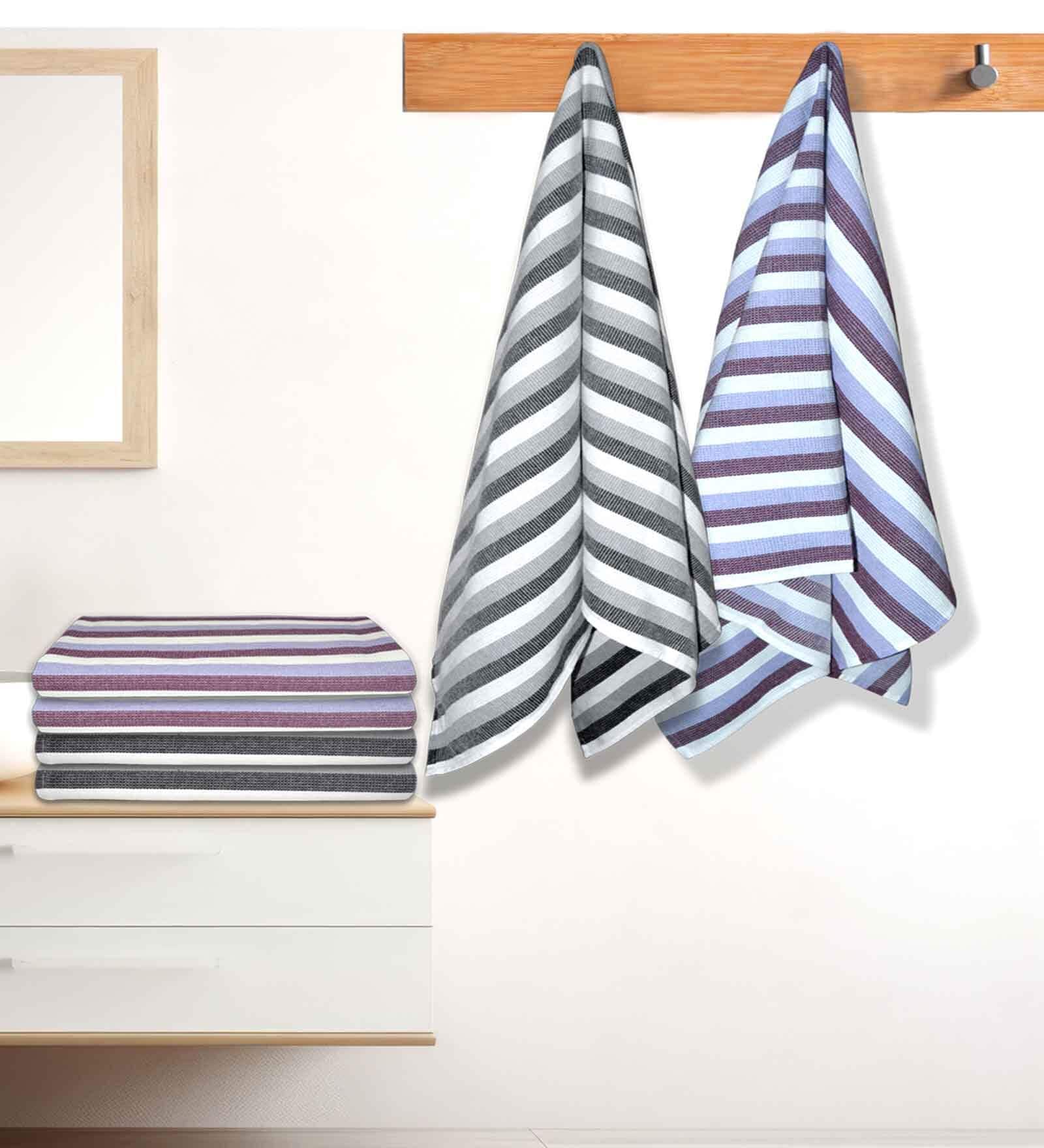 Multicolour Cotton Striped 220 GSM Bath Towels 6 Pc