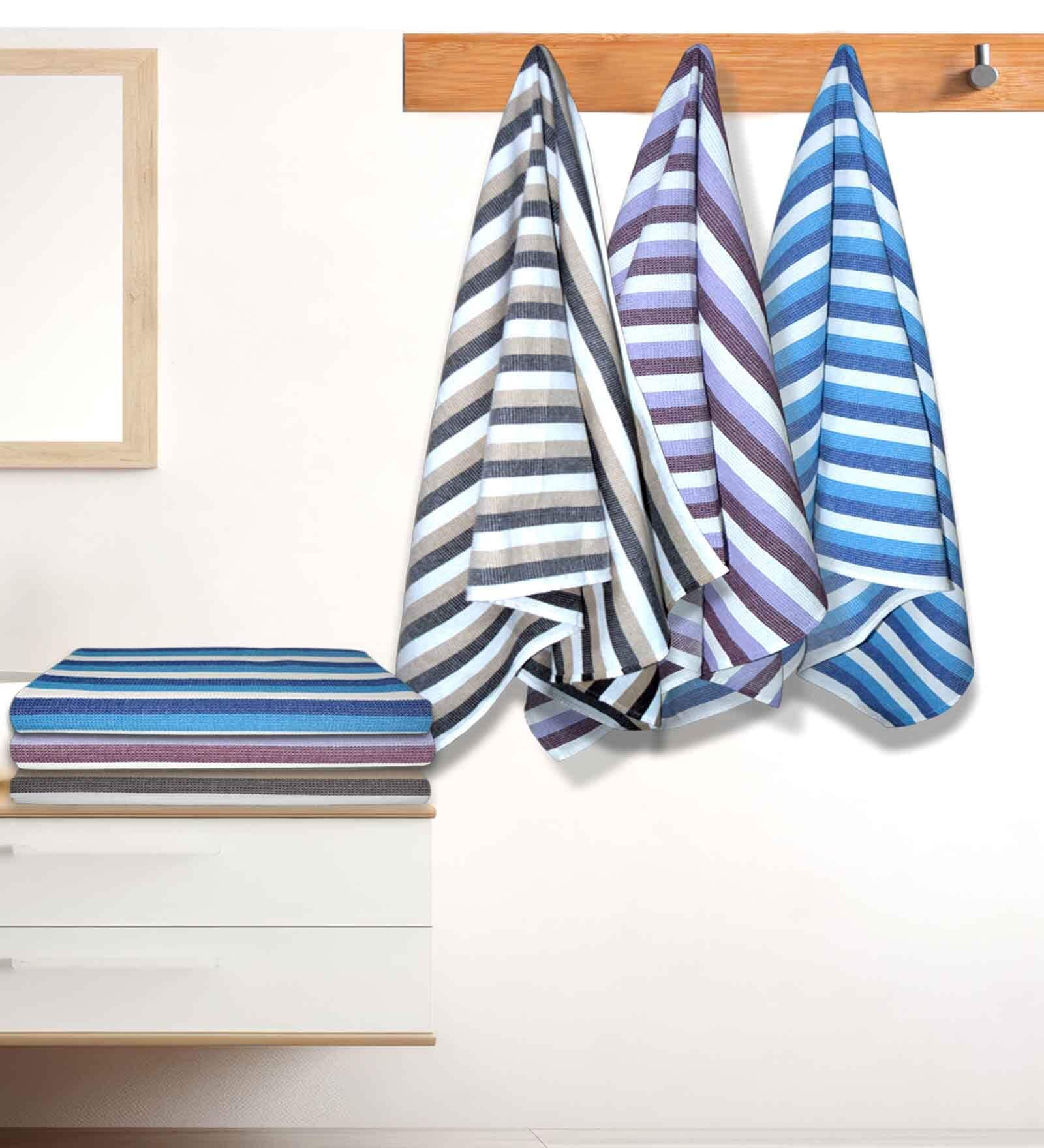 Multicolour Cotton Striped 220 GSM Bath Towels 6 Pc
