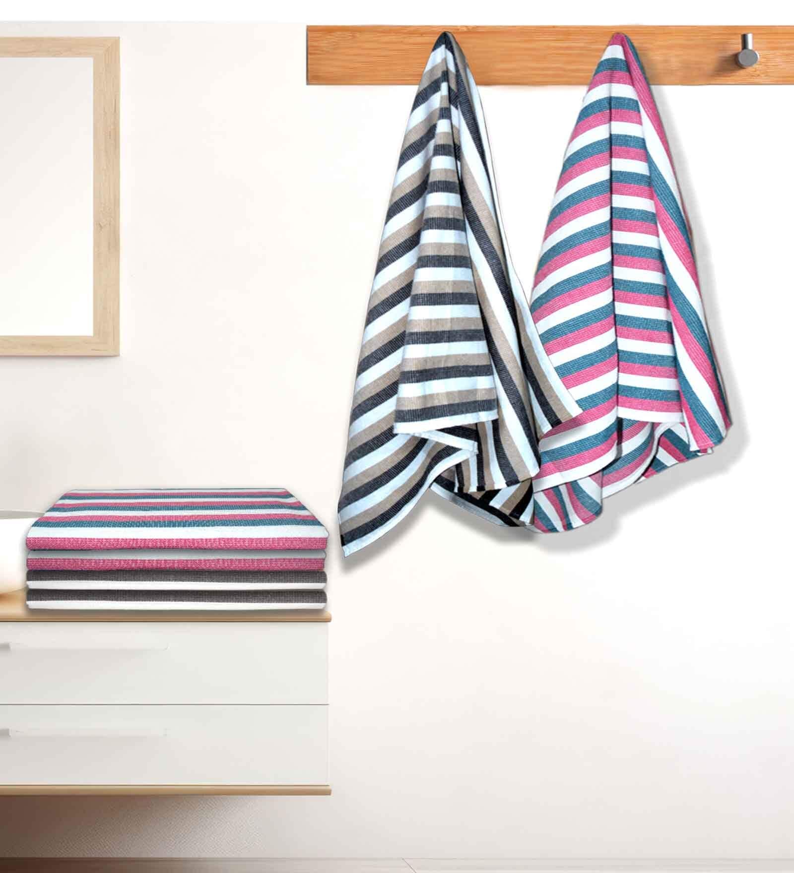 Multicolour Cotton Striped 220 GSM Bath Towels 6 Pc
