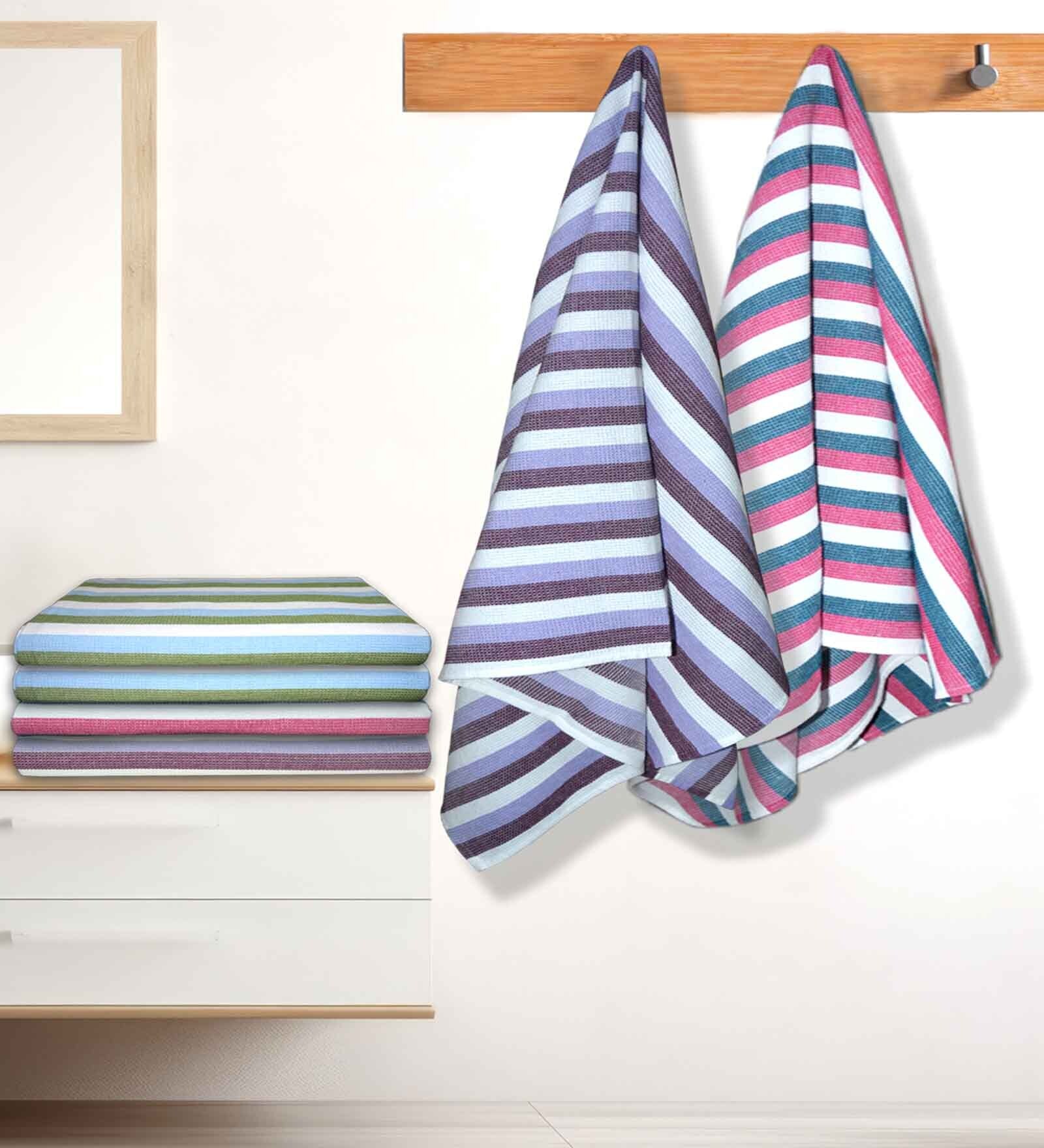 Multicolour Cotton Striped 220 GSM Bath Towels 6 Pc