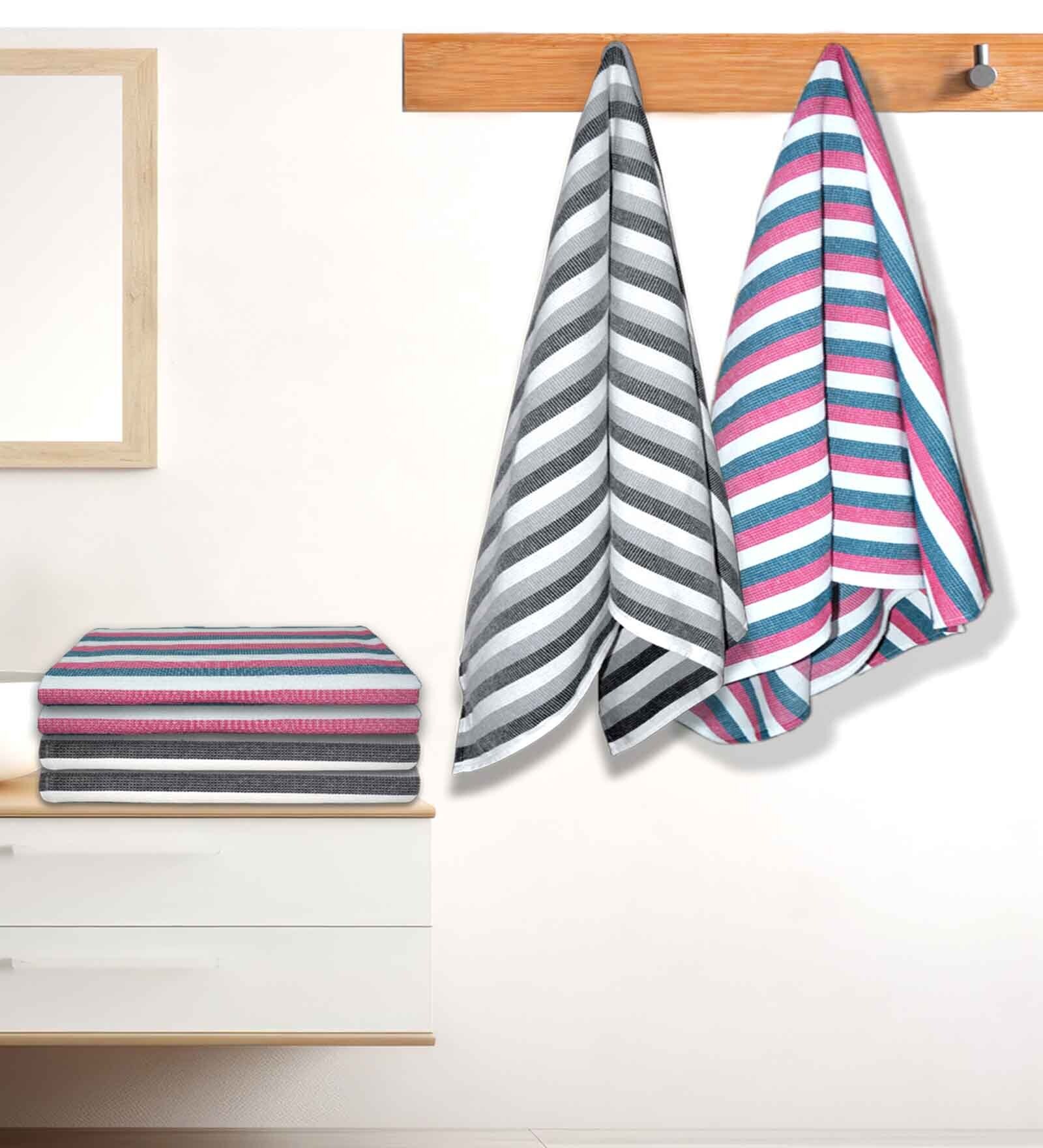 Multicolour Cotton Striped 220 GSM Bath Towels 6 Pc