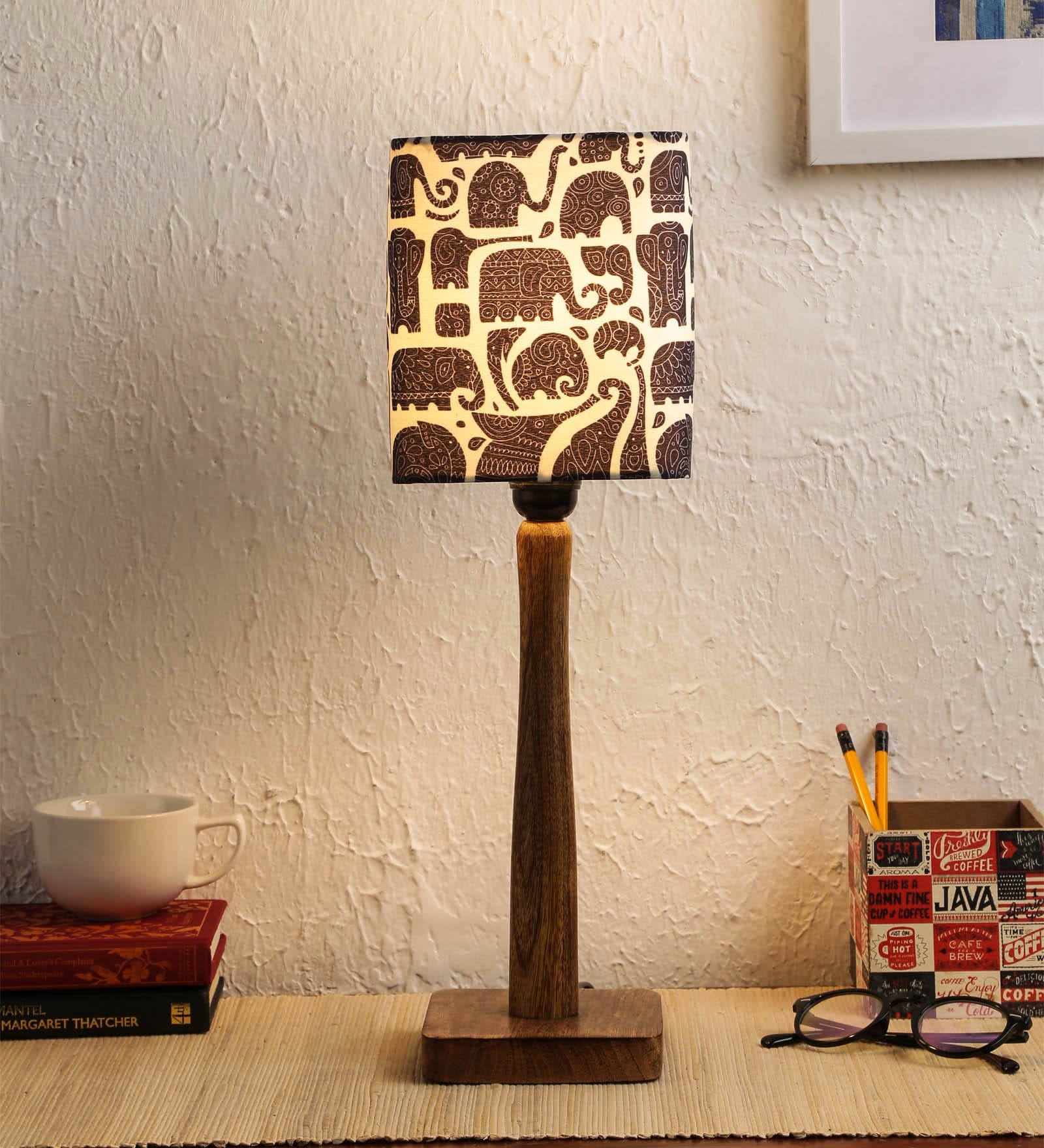 Brown Fabric Shade Table Lamp with Plastic Base