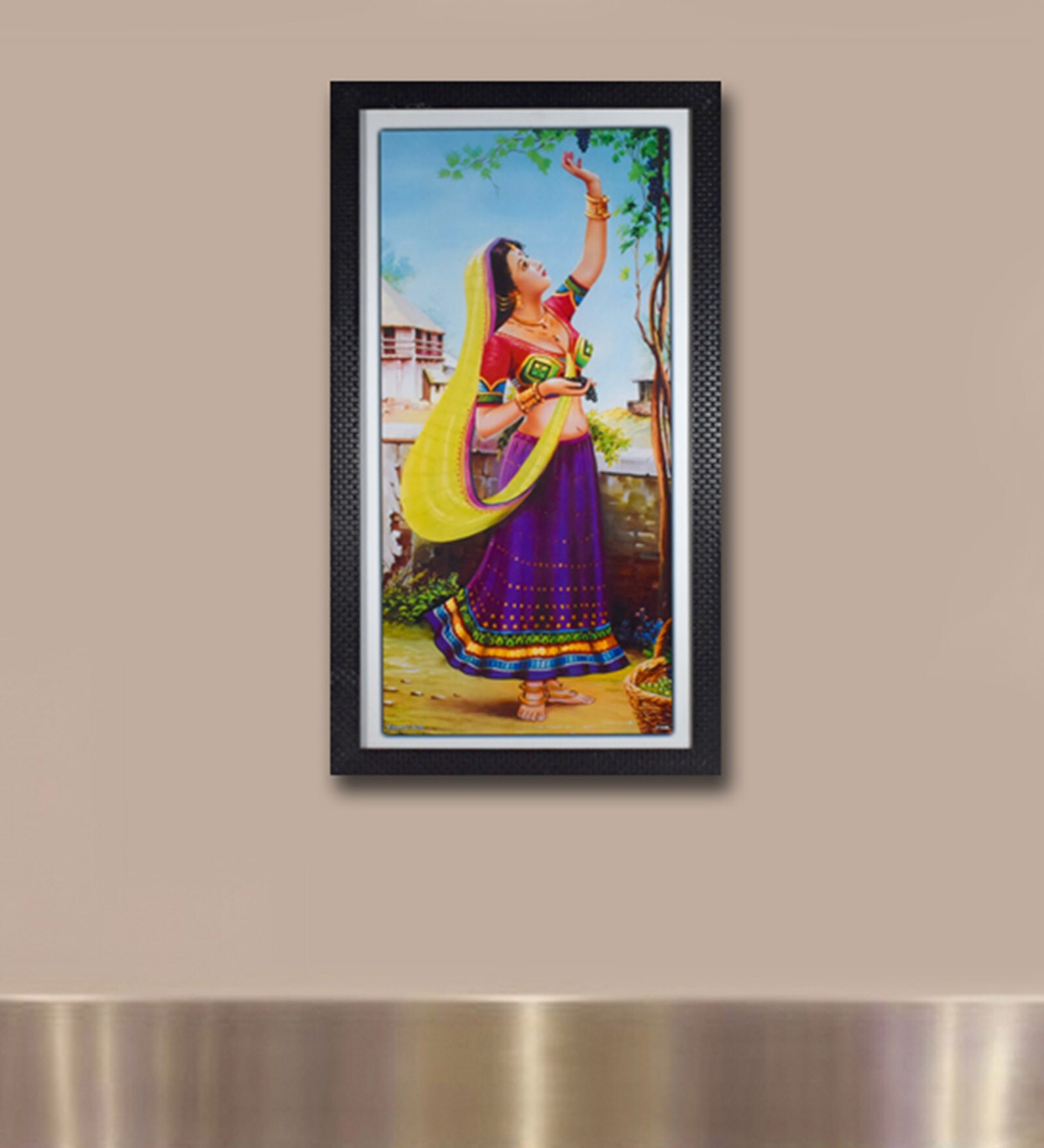 Multicolour Digital Paper Village Girl Wall Painting