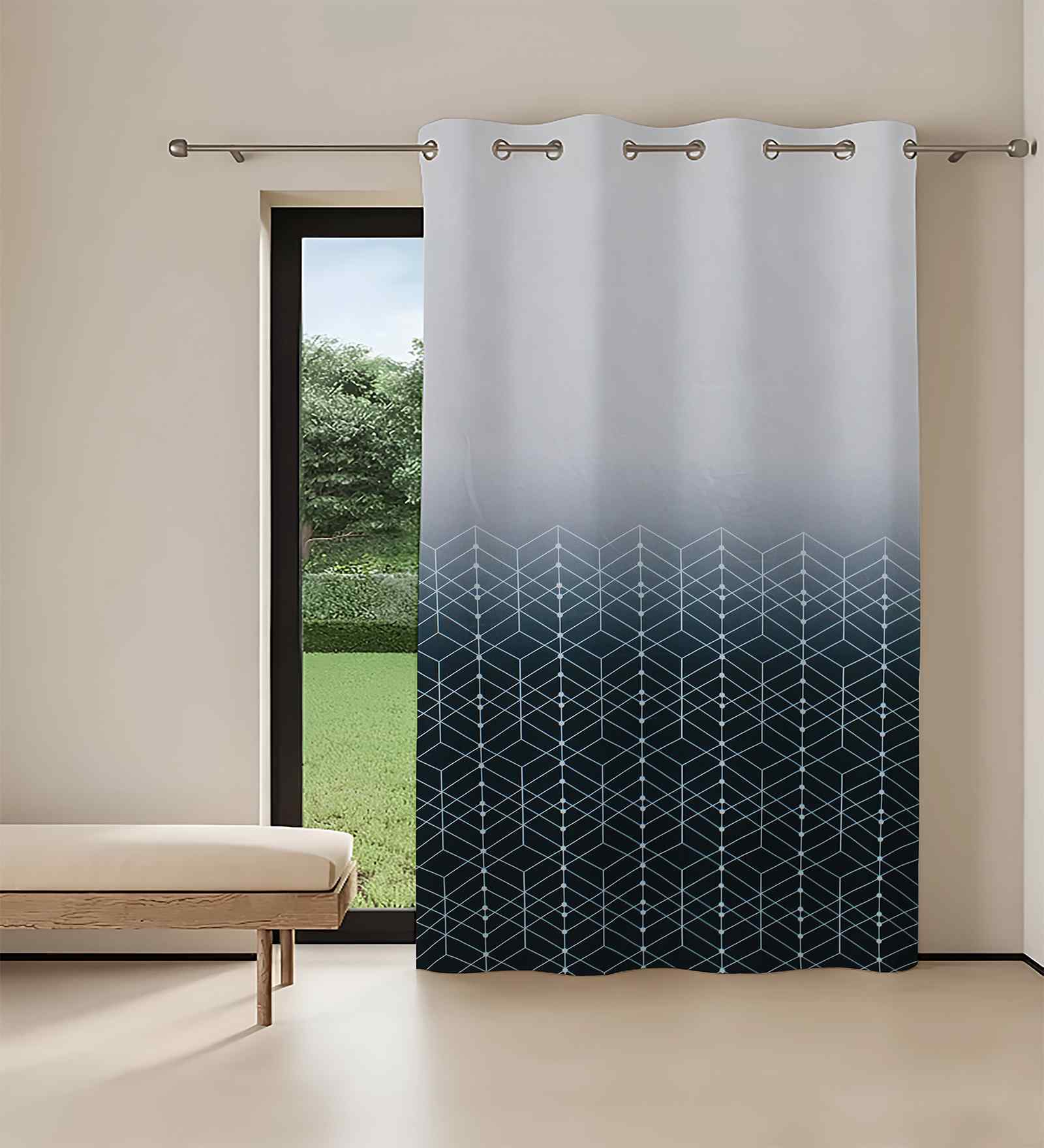 Multicolour Digital Print Geometric 7ft Regular Eyelets Door Curtain (1 Pc)