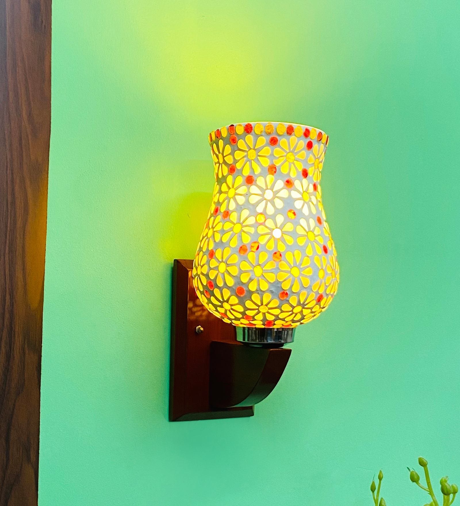 Multicolour E27 holder Wood & Glass Uplight Wall Scone