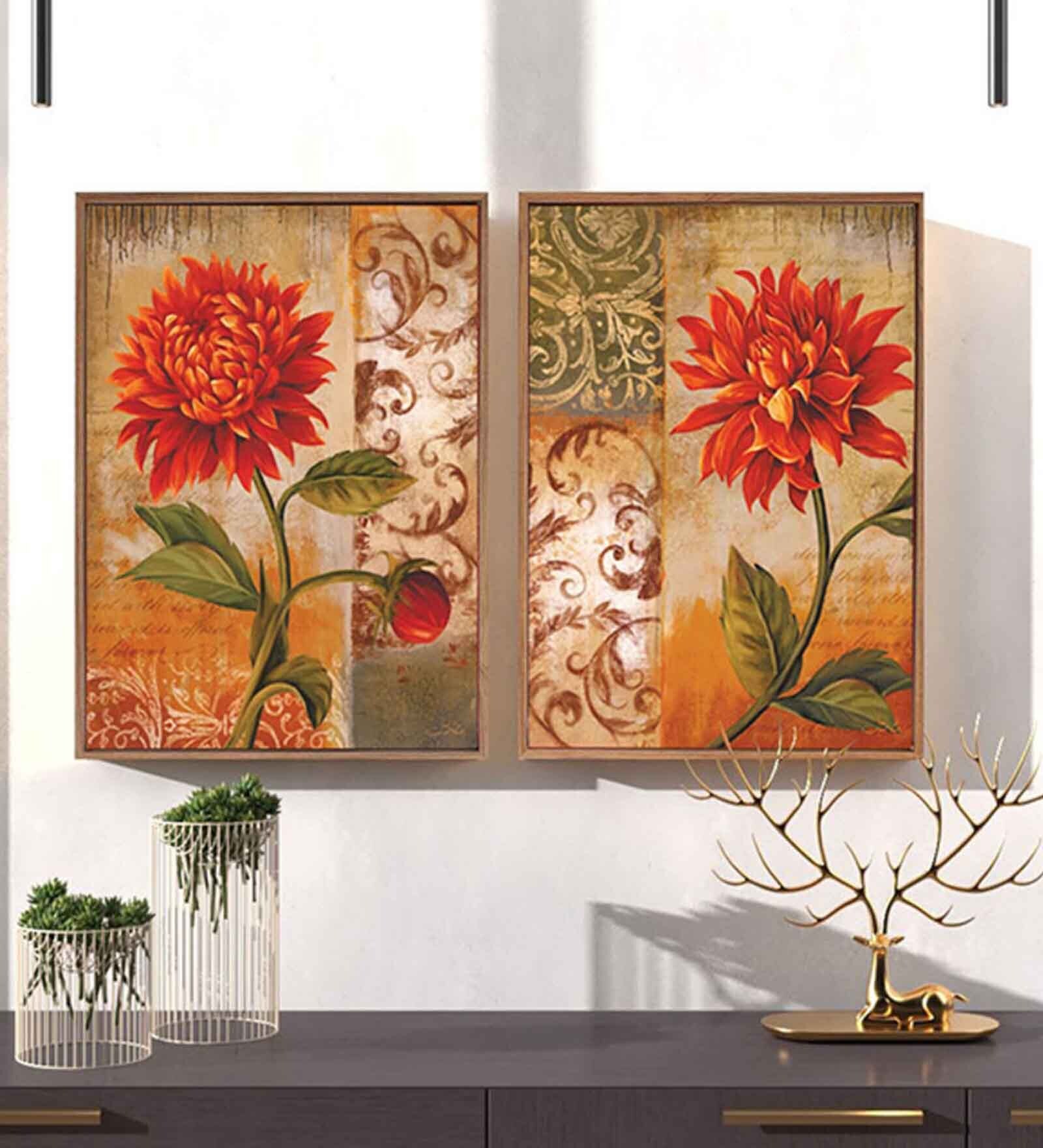 Multicolour Engineered Wood (Set of 2) Art Prints