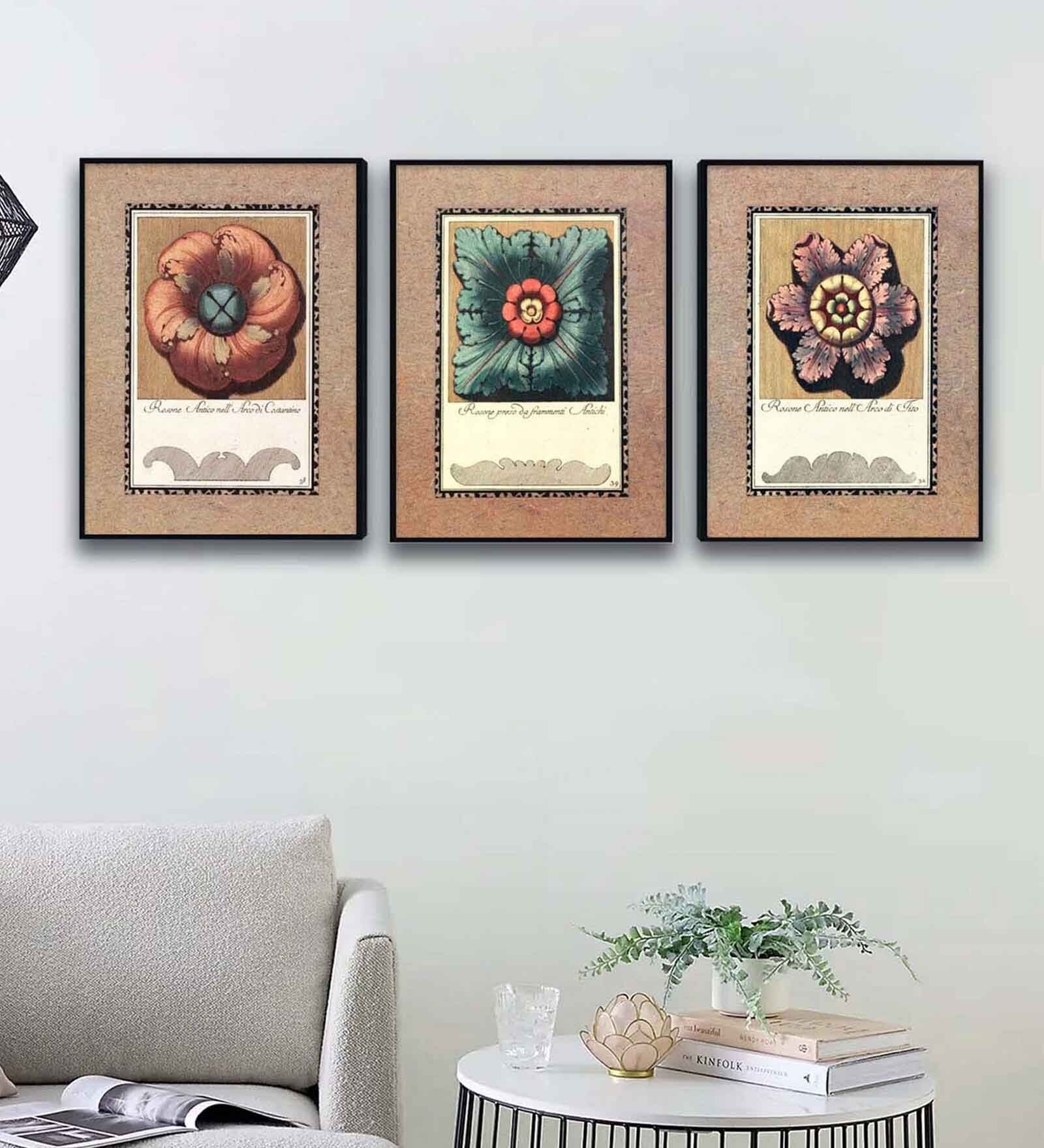 Multicolour Engineered Wood (Set of 3) Art Prints