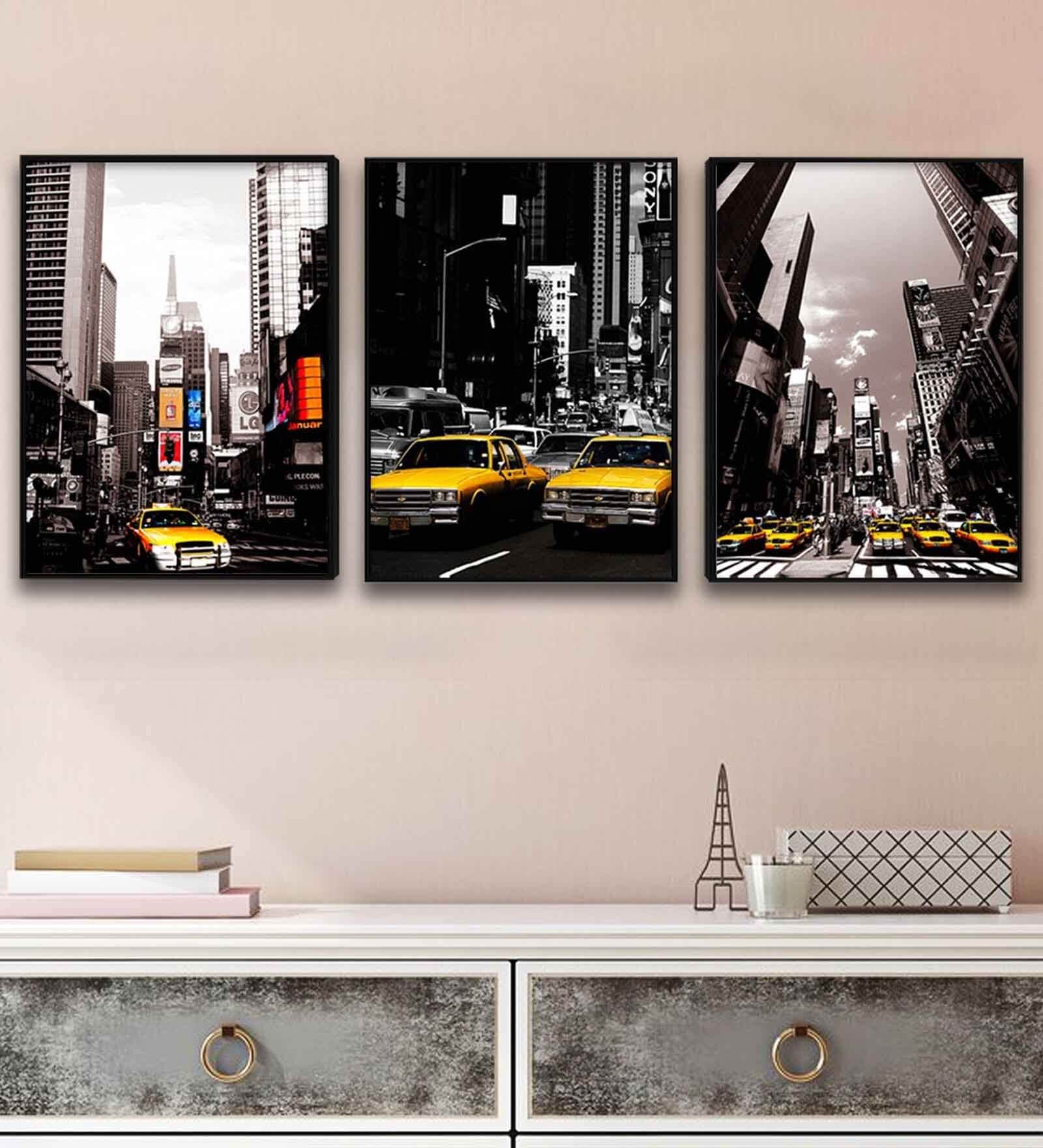Multicolour Engineered Wood (Set of 3) Art Panels