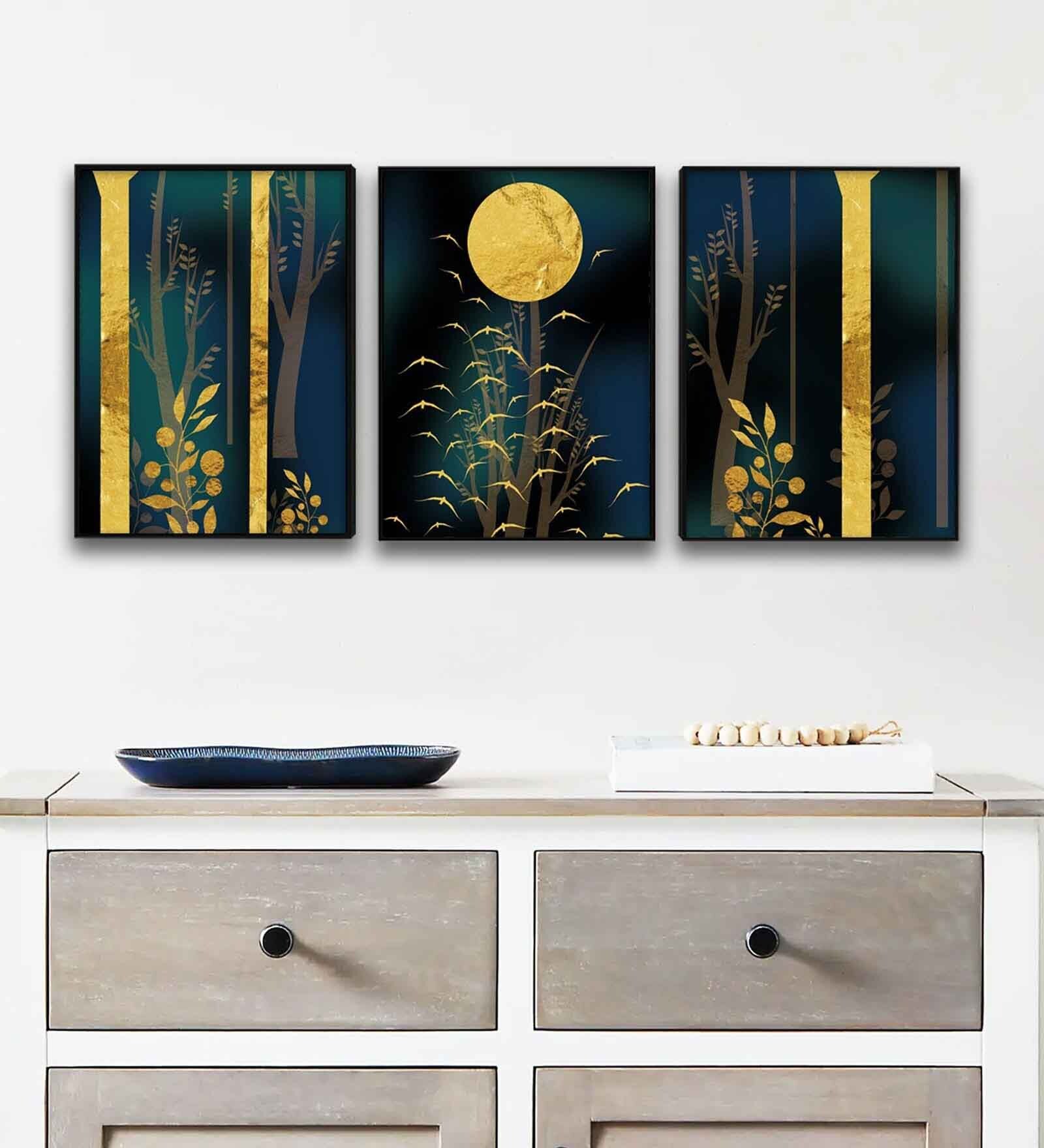 Multicolour Engineered Wood (Set of 3) Art Panels