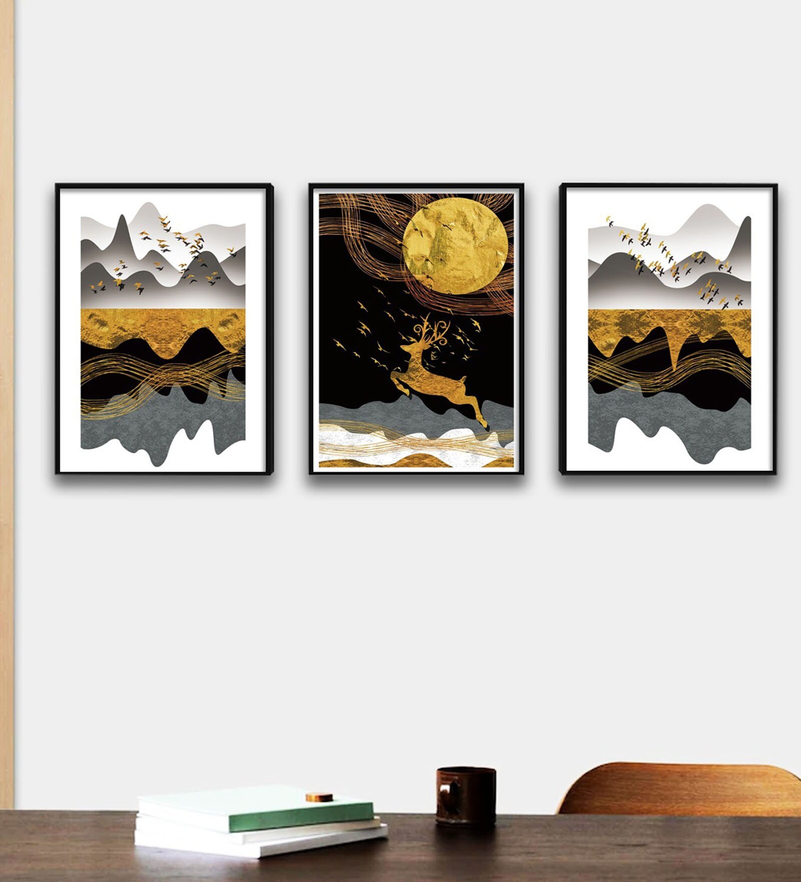 Multicolour Engineered Wood (Set of 3) Art Prints