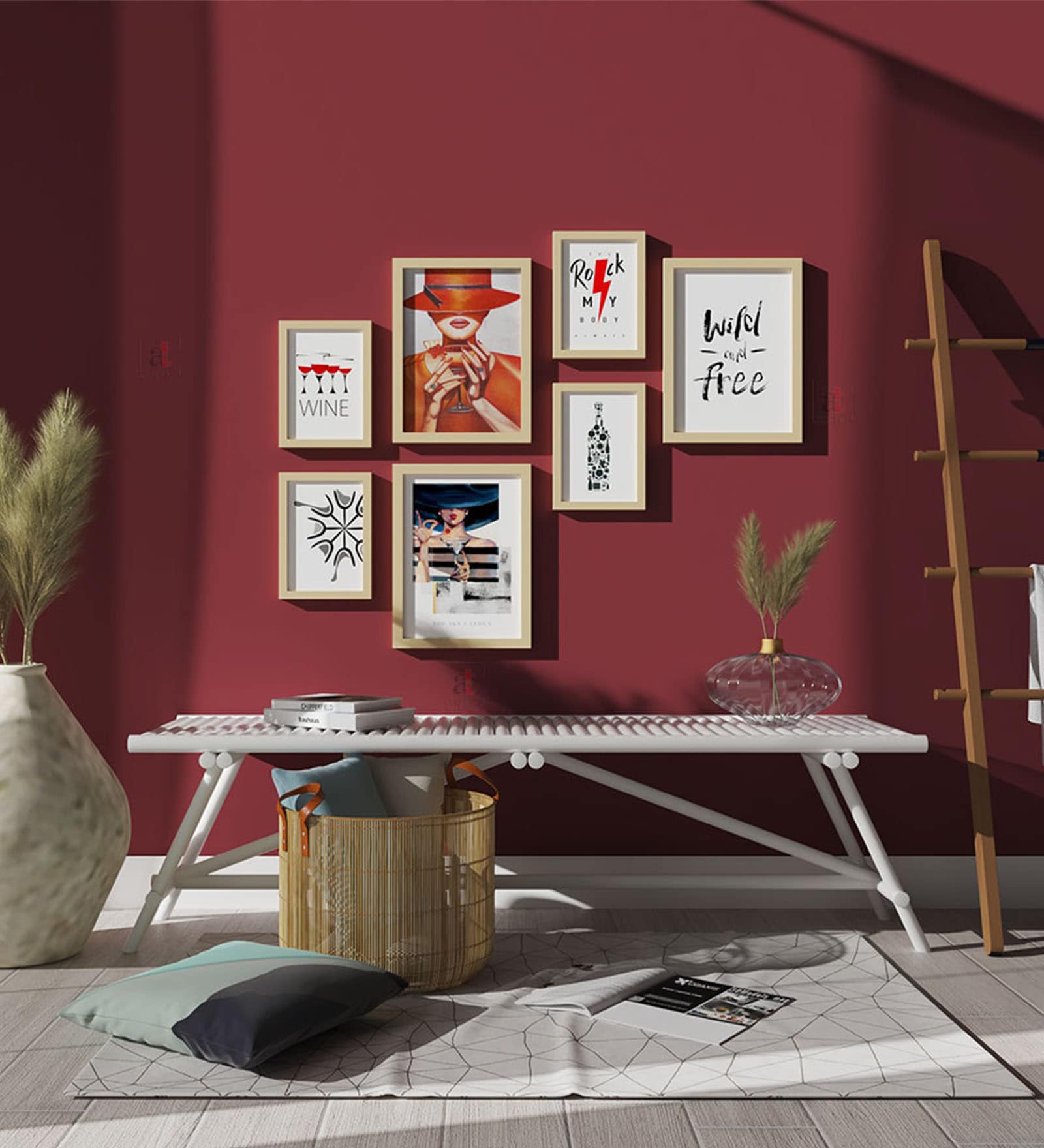 Multicolour Engineered Wood (Set of 7) Art Prints