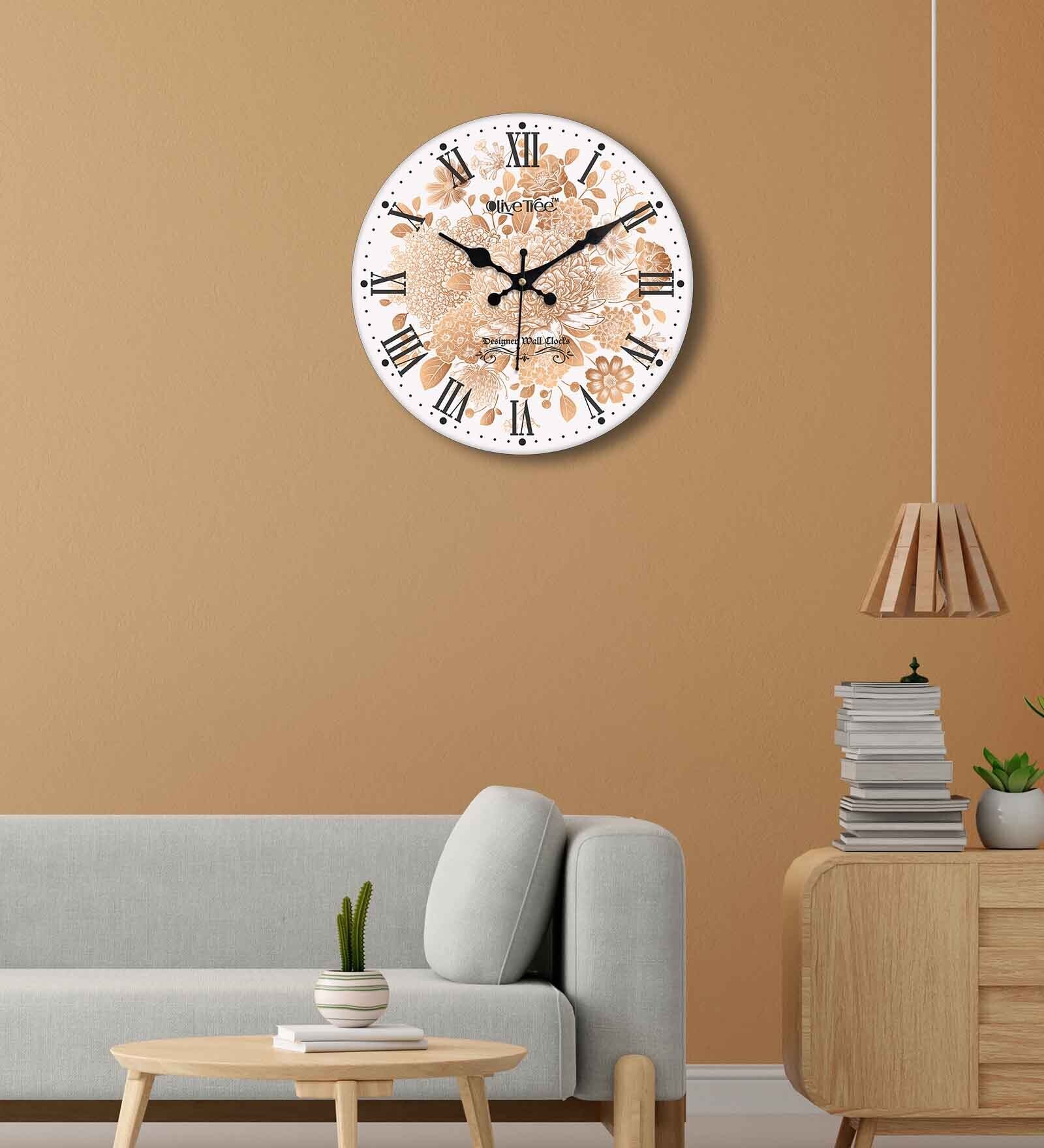 Belindra White & Brown Engineered Wood Wall Clock