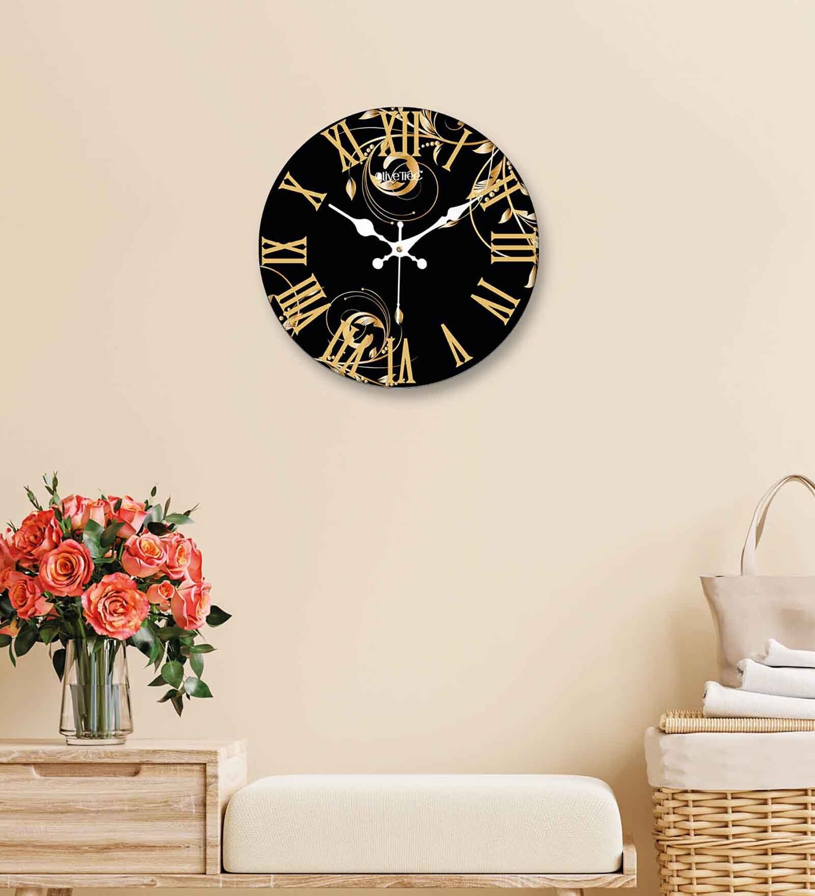 Lora Black Engineered Wood Wall Clock