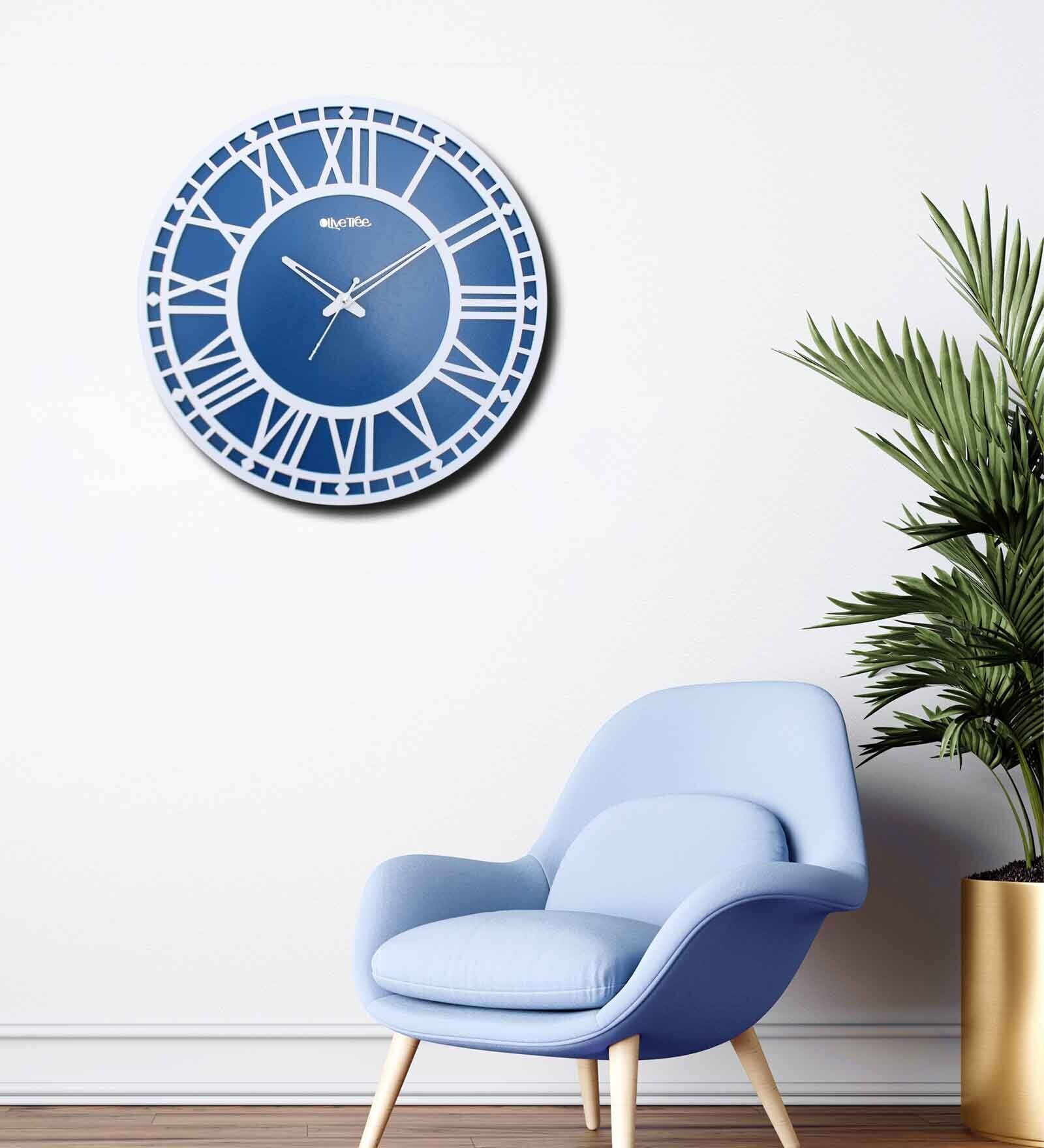 Ambrio Blue & White Engineered Wood Wall Clock