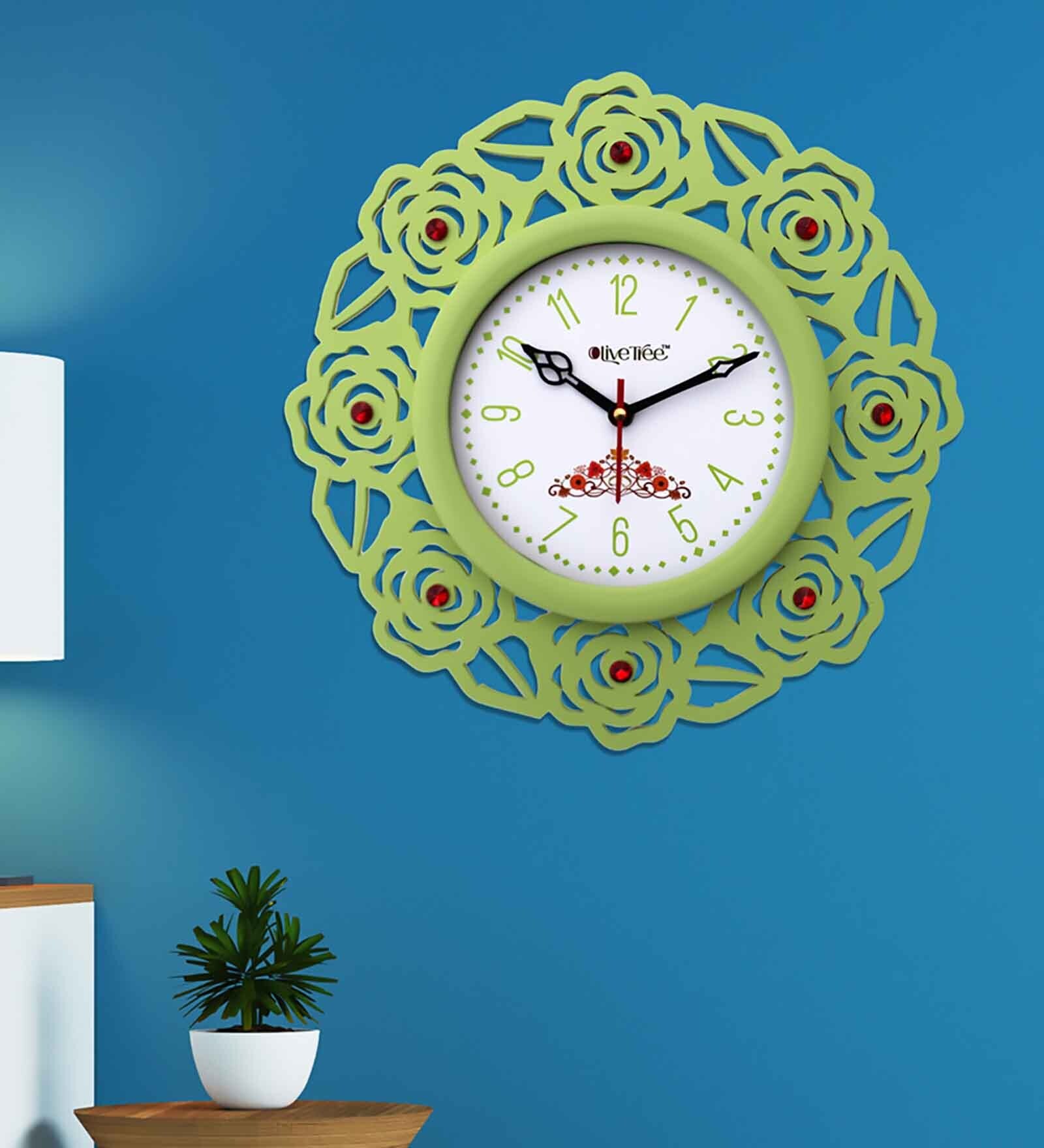 Boris Green & White Engineered Wood Wall Clock