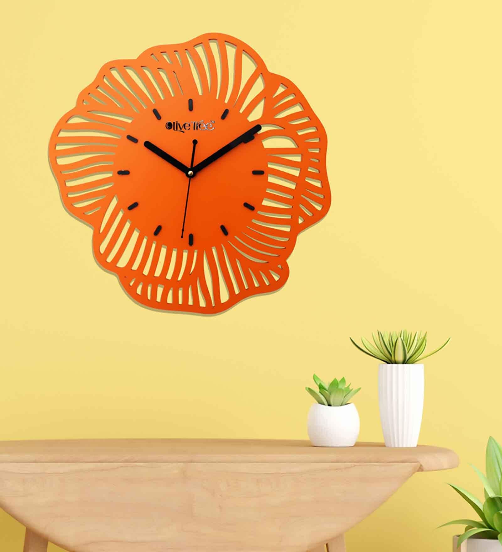 Betty Orange Engineered Wood Wall Clock