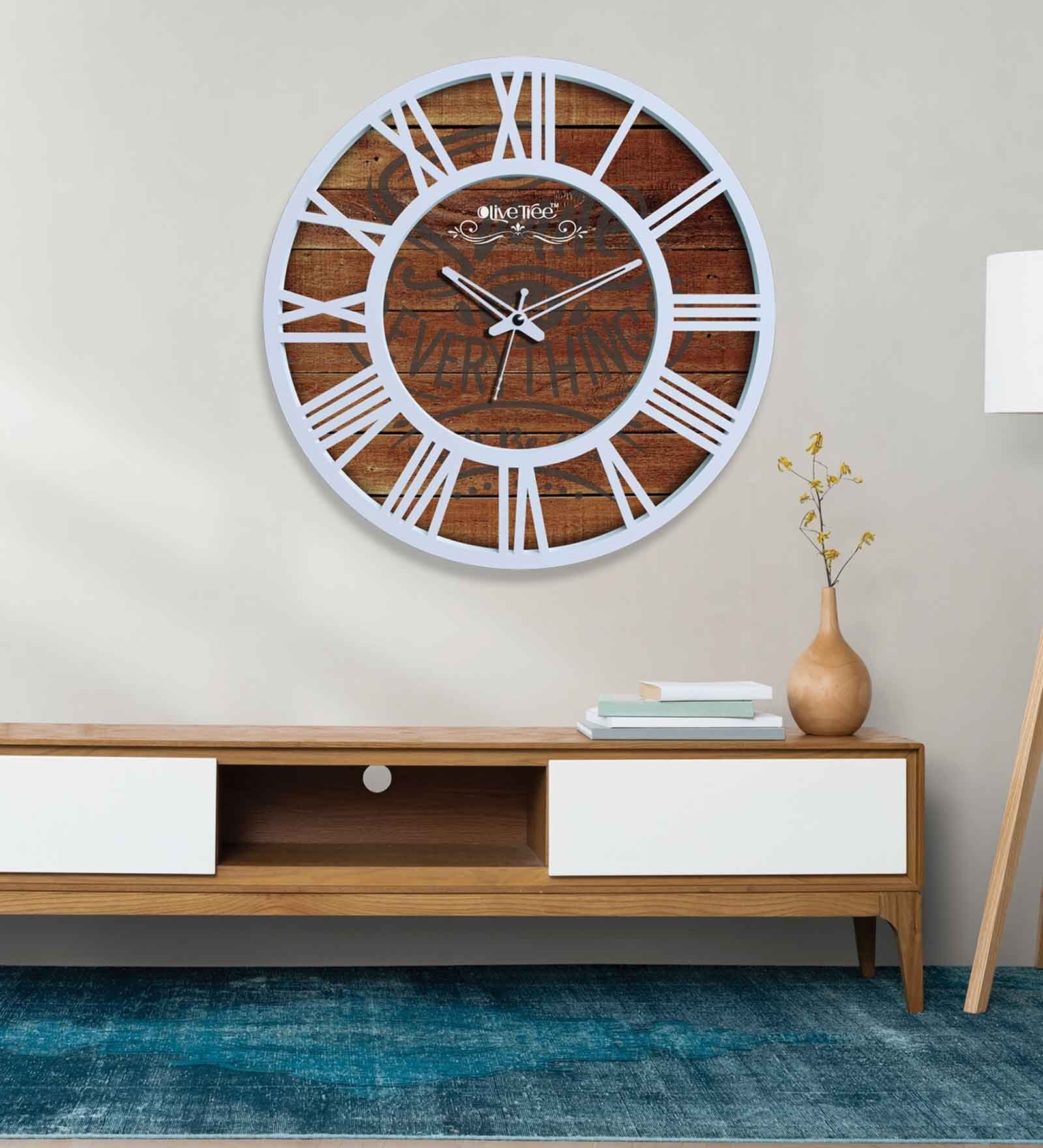 Milan Brown & White Engineered Wood Wall Clock