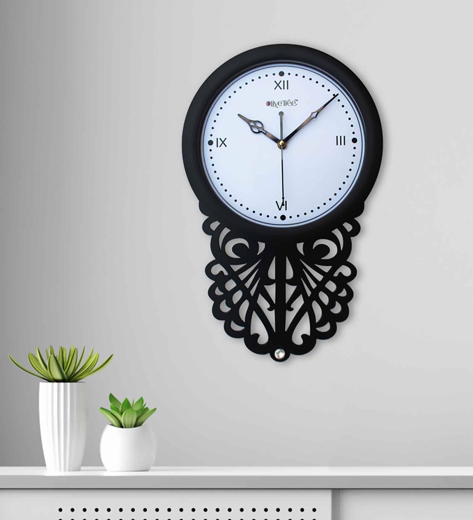 Electa White & Black Engineered Wood Wall Clock