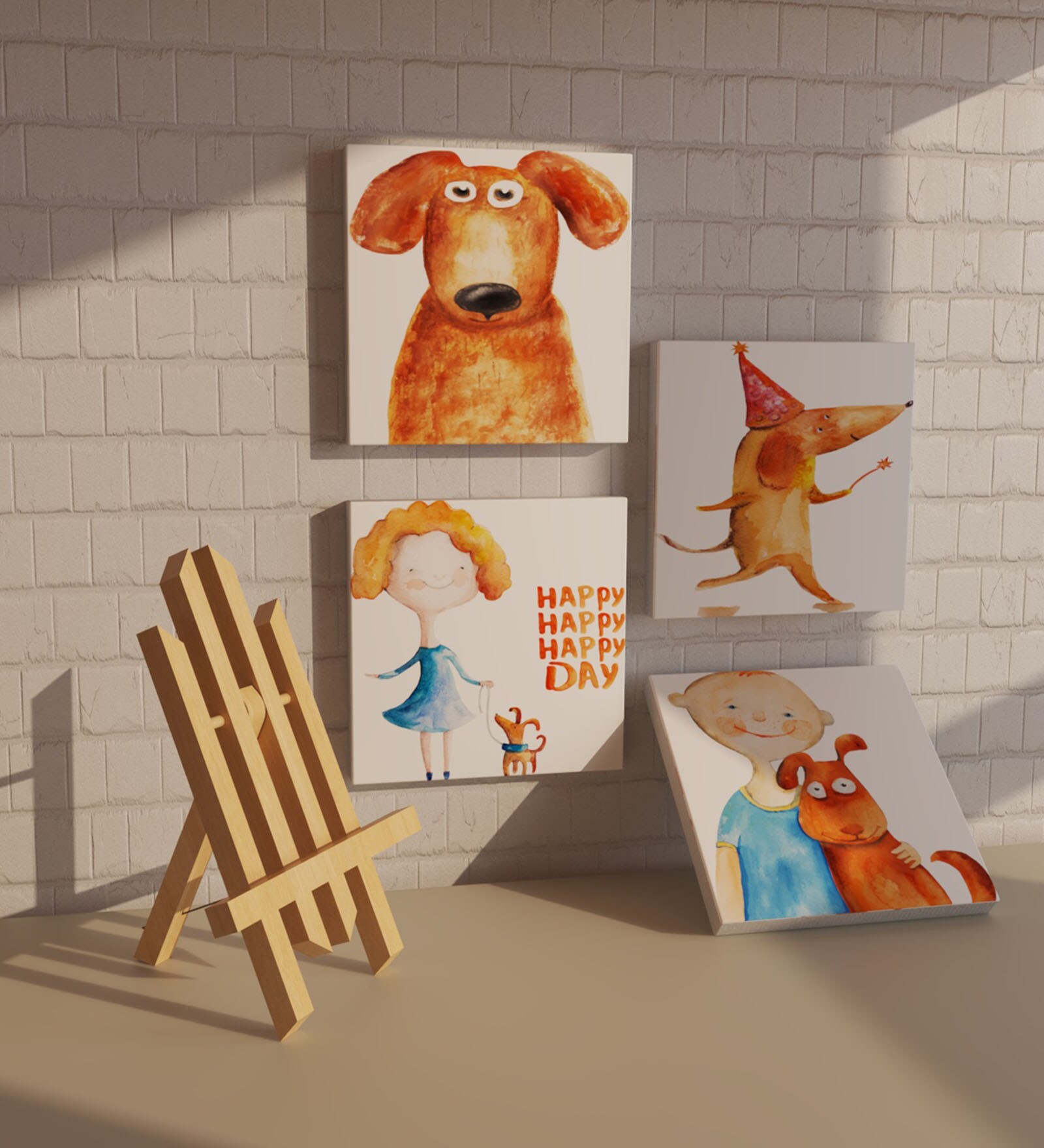 Multicolour Engineered Wood Chowkie (Set of 4) Art Panels