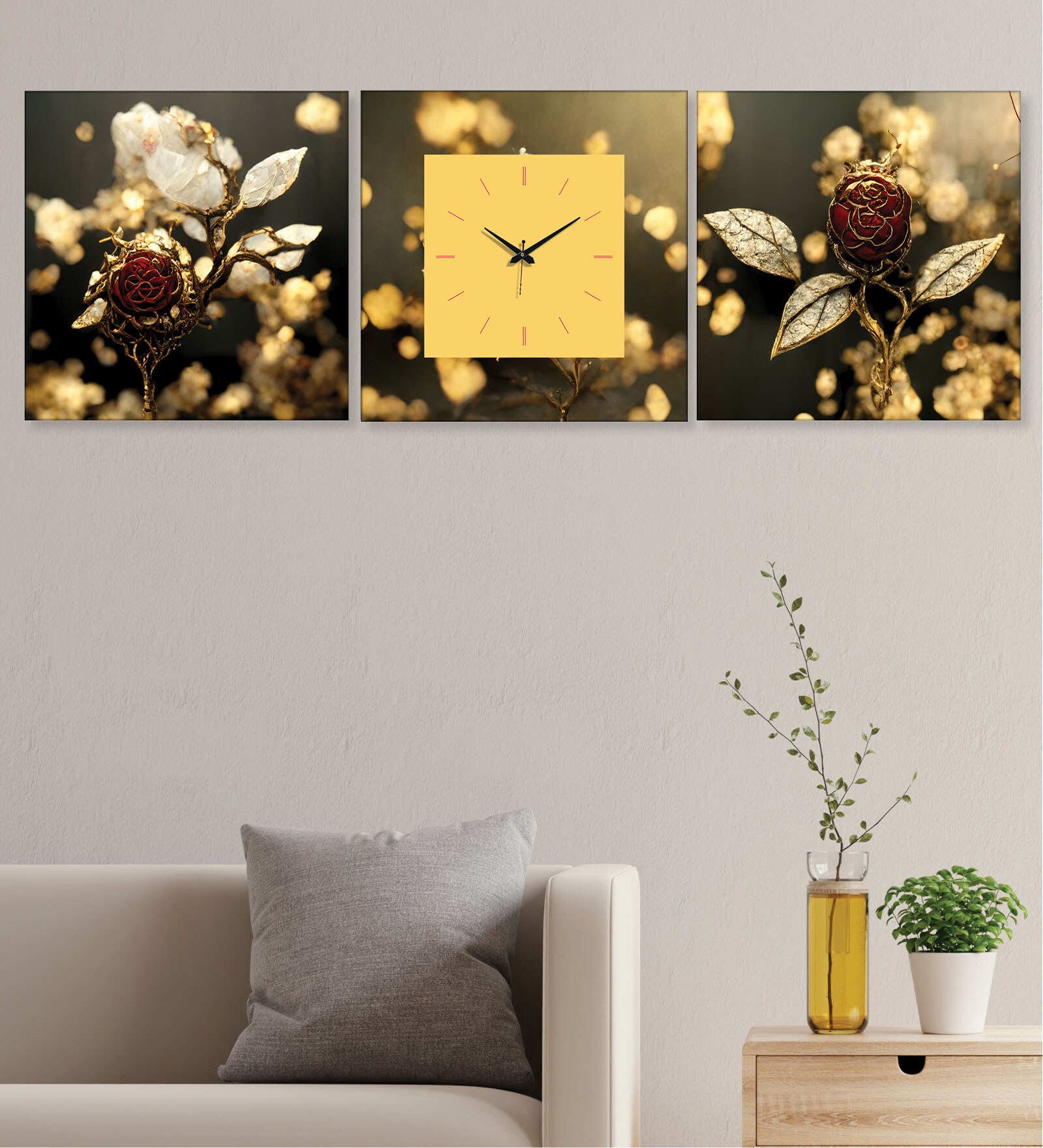 Buy Multicolour Engineered Wood Decorative Wall Clock With (Set of 2