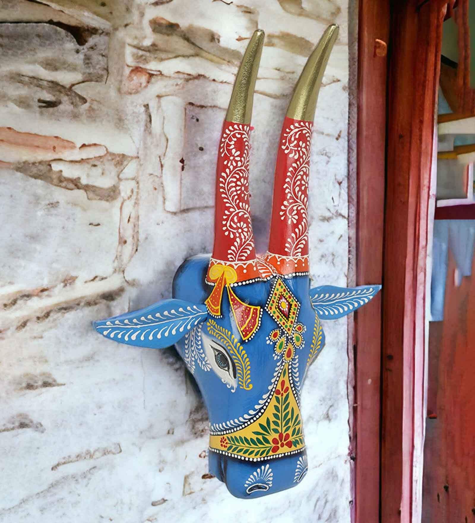 Multicolour Engineered Wood Faux Cow Bust