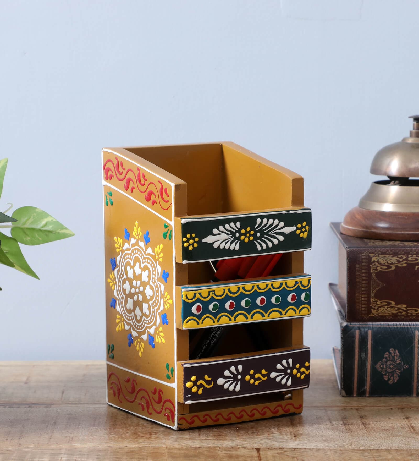 Multicolour Engineered Wood Pen Stand