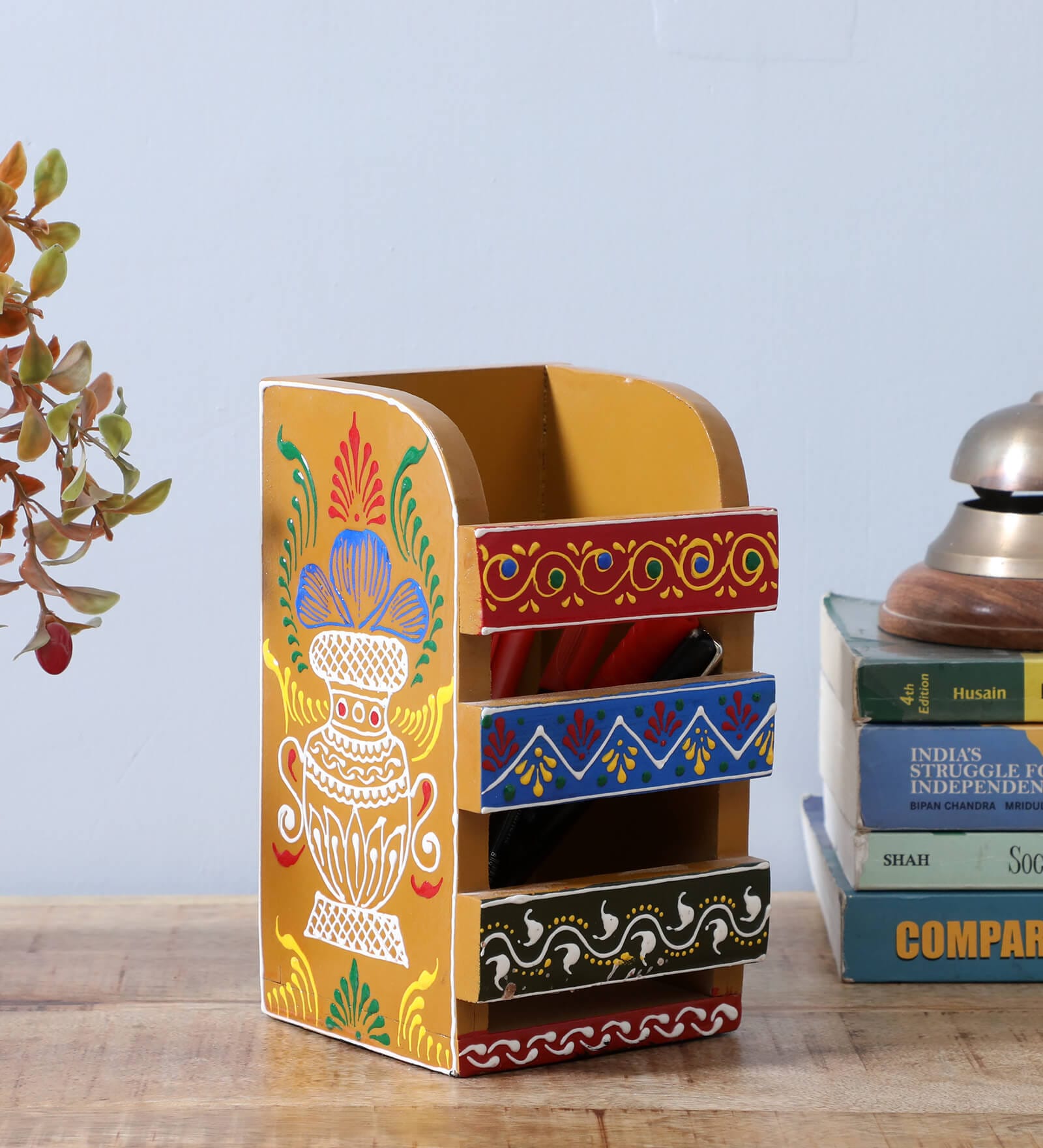 Kalash Brown Engineered Wood Pen Stand